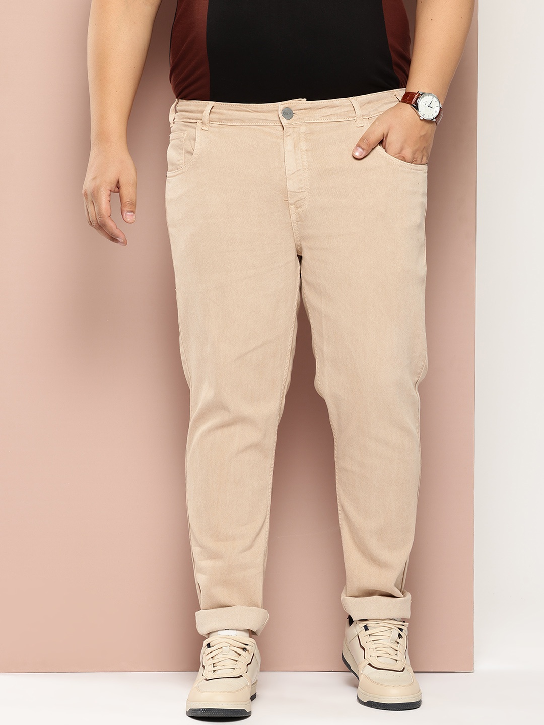

Sztori Men Plus Size Slim Fit Jeans, Beige