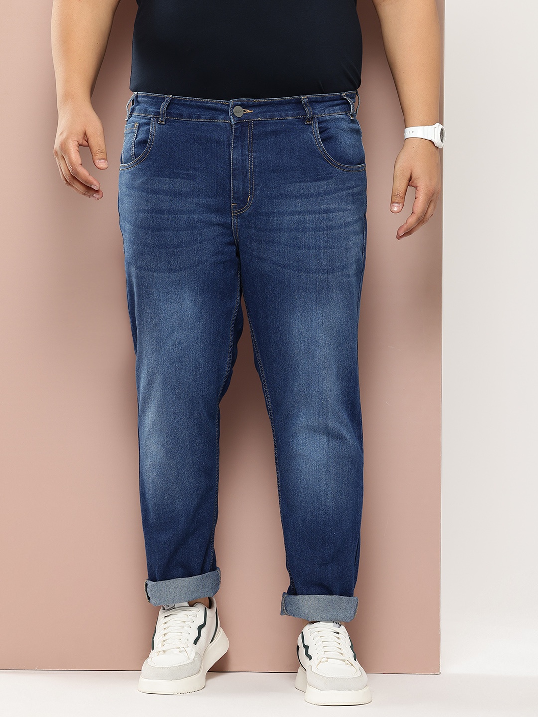 

Sztori Men Plus Size Slim Fit Medium Fade Stretchable Jeans, Navy blue