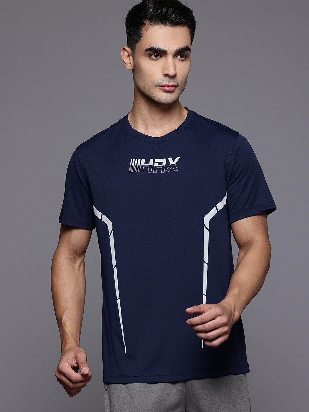 

HRX by Hrithik Roshan Rapid-Dry Logo Printed Running T-shirt, Navy blue