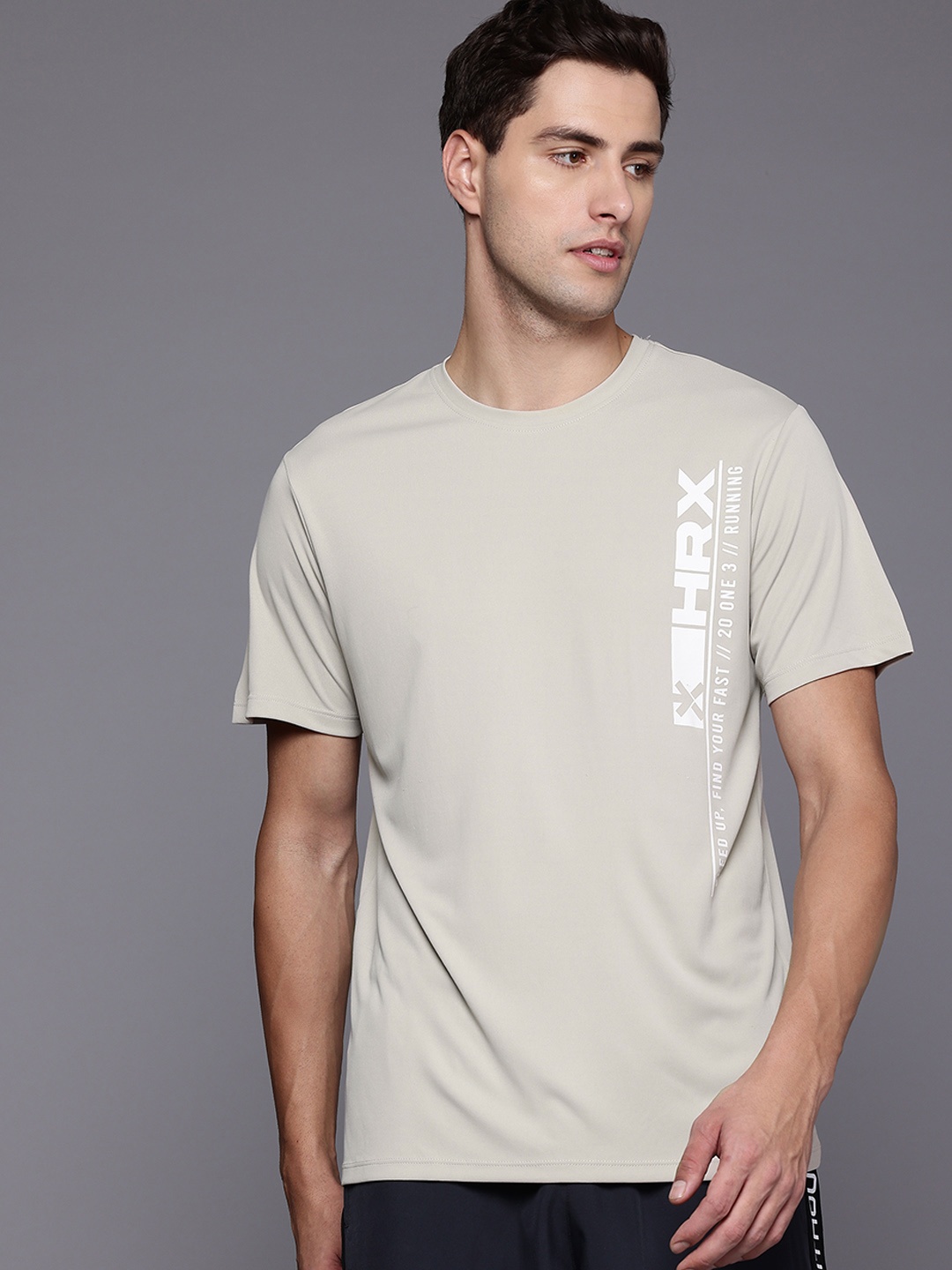 

HRX by Hrithik Roshan Brand Logo Print Rapid-Dry Running T-shirt, Beige