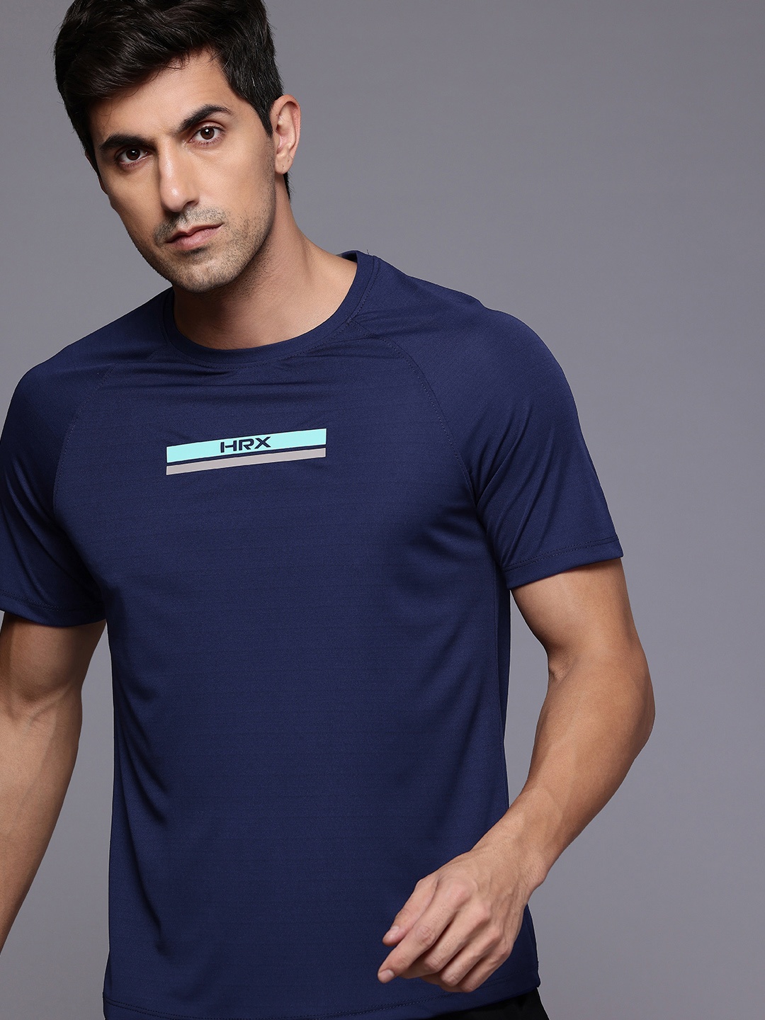 

HRX by Hrithik Roshan Airflow Brand Logo Printed Rapid-Dry Running Ultralite T-shirt, Navy blue