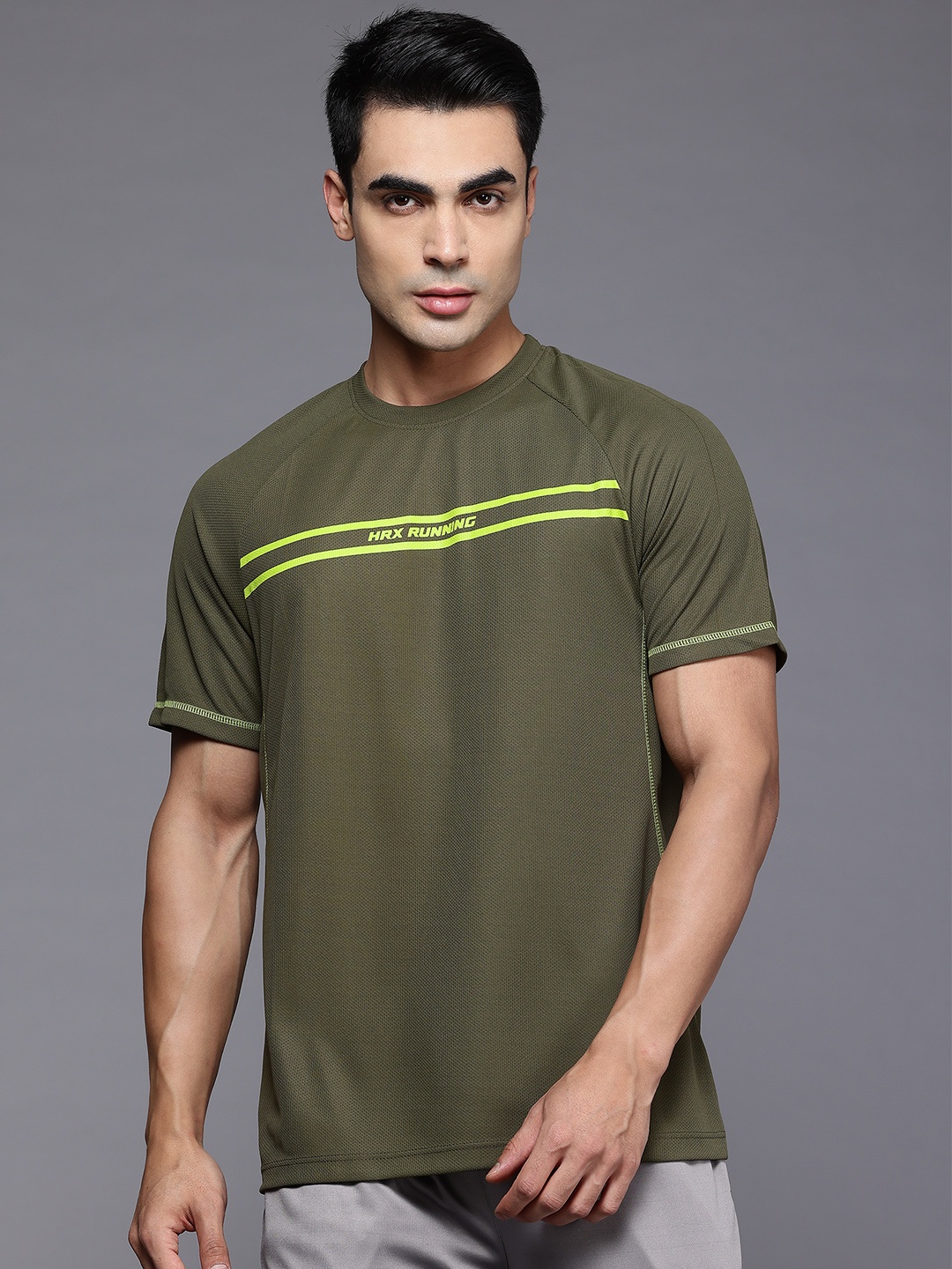 

HRX by Hrithik Roshan Printed Rapid-Dry Running T-shirt, Olive