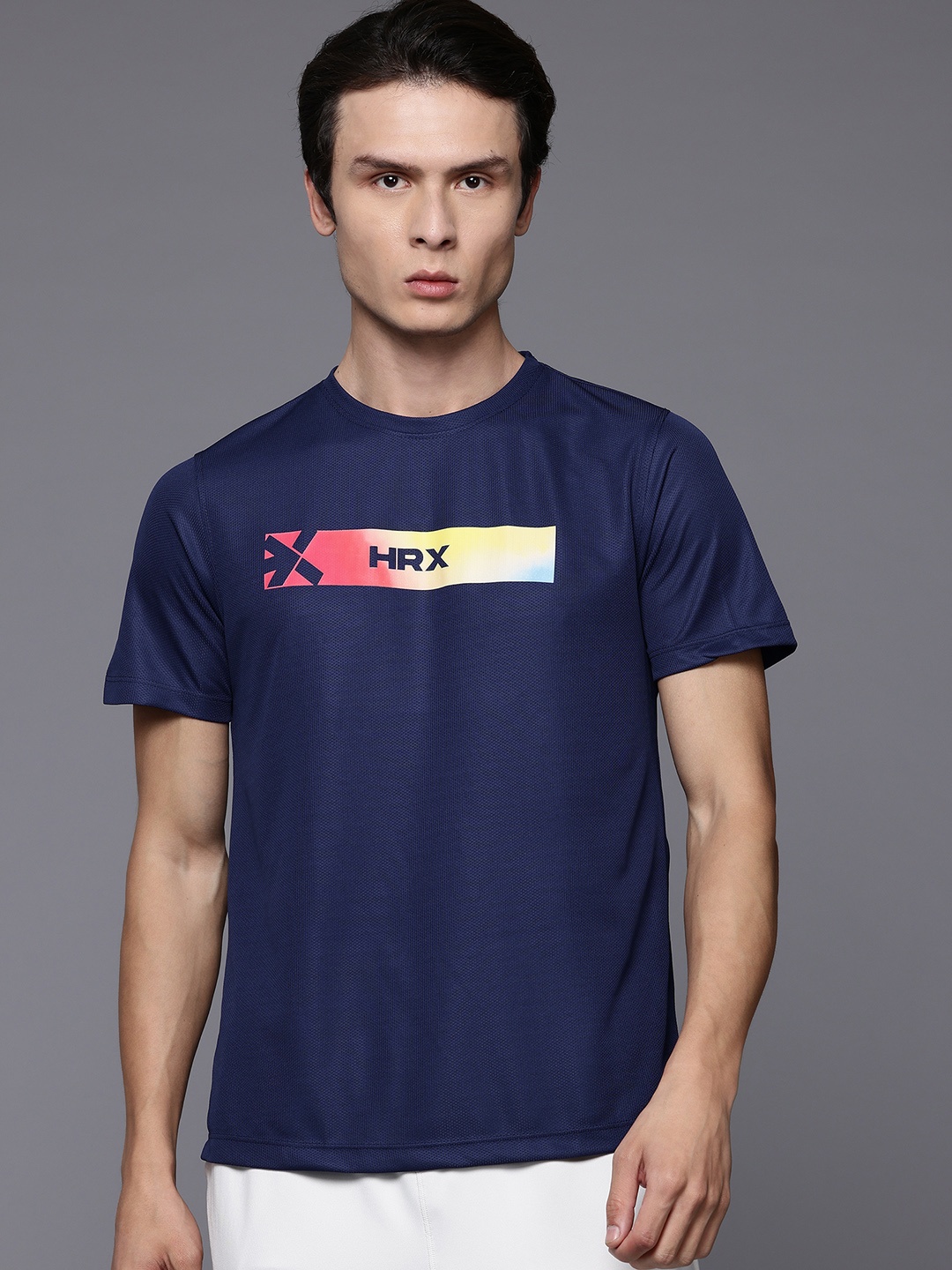 

HRX by Hrithik Roshan Printed Rapid-Dry Running T-shirt, Navy blue