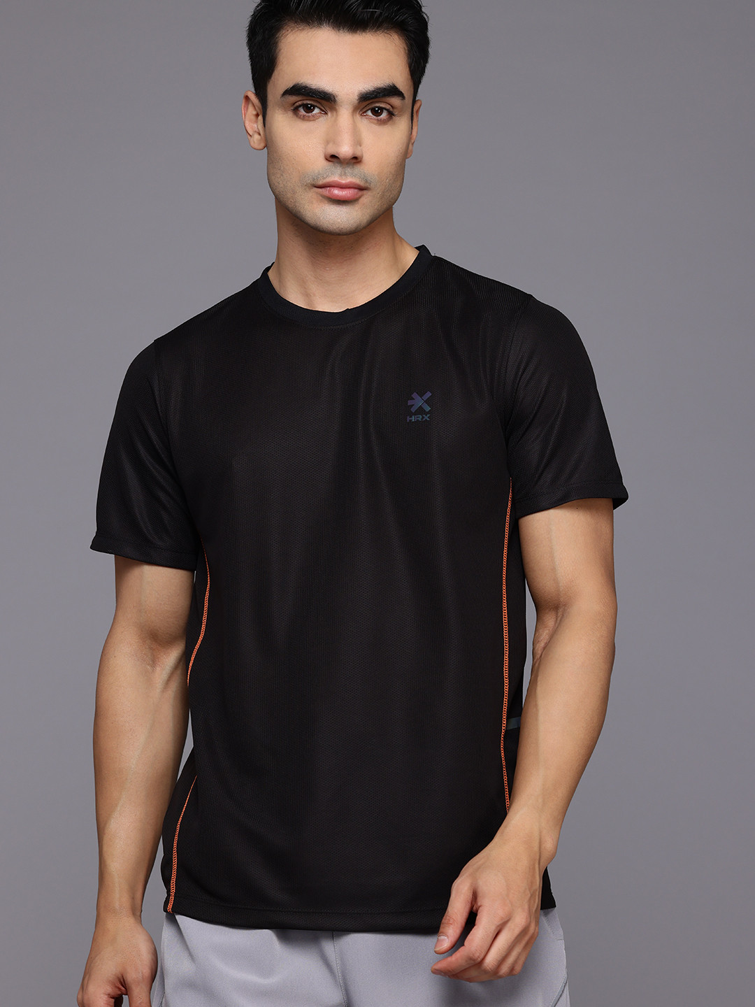 

HRX by Hrithik Roshan Self-Design Rapid-Dry Running T-shirt, Black