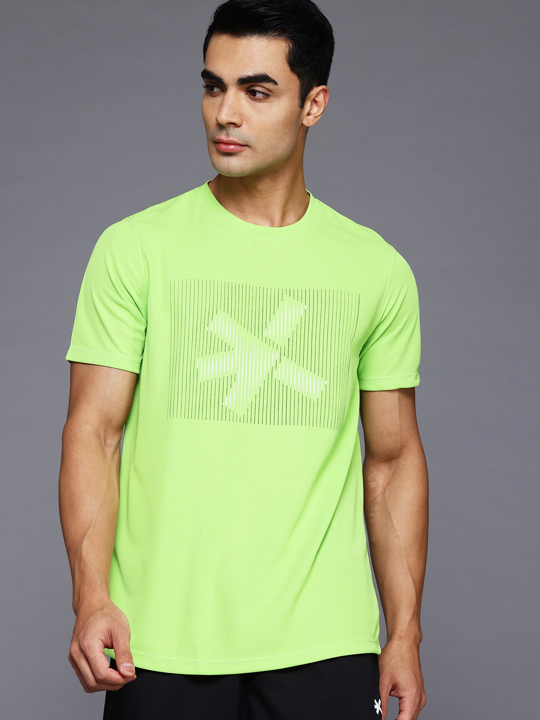 

HRX by Hrithik Roshan Printed Running T-shirt, Fluorescent green