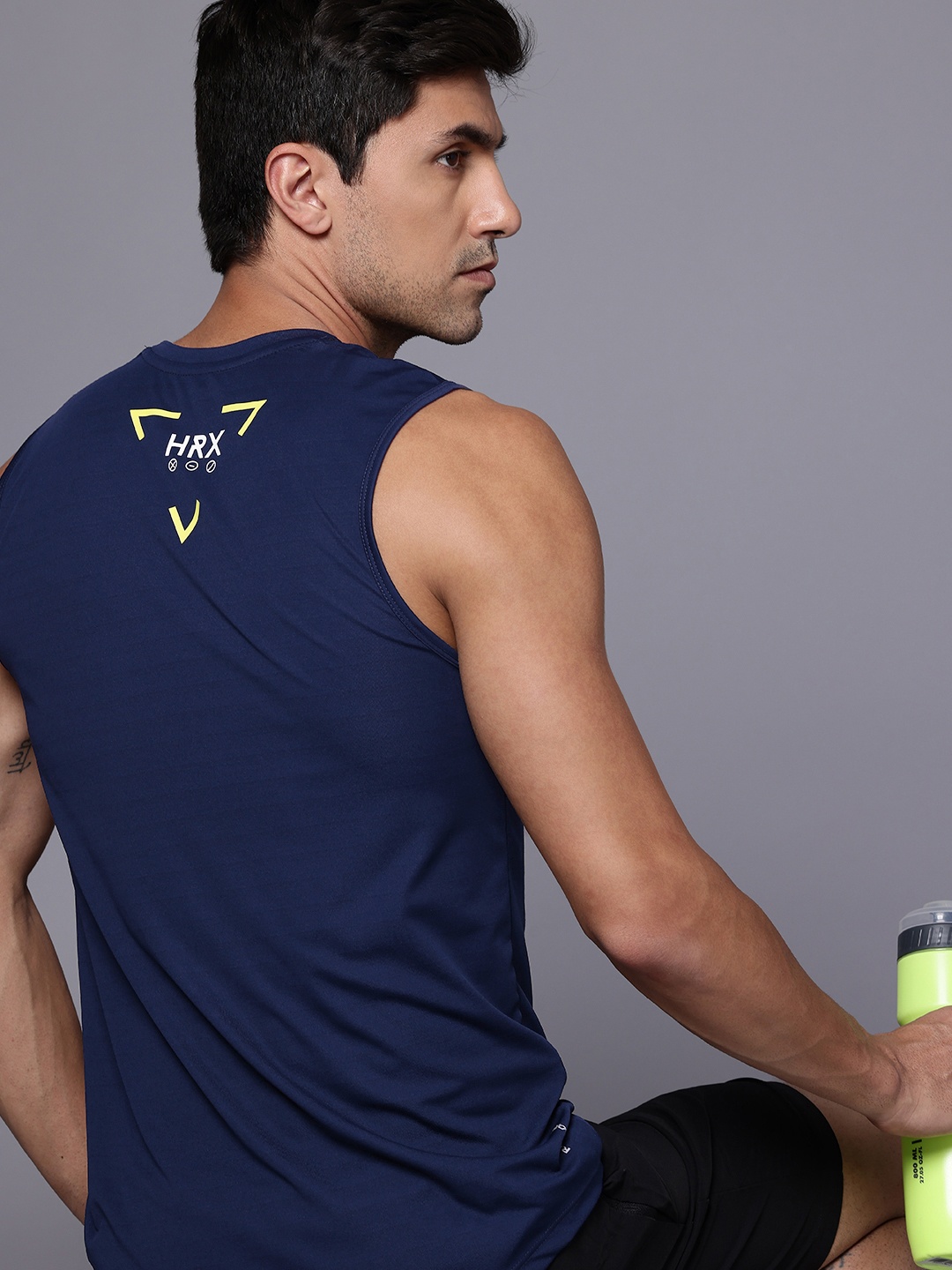 

HRX by Hrithik Roshan Airflow Brand Logo Printed Rapid-Dry Running Ultralite T-shirt, Navy blue