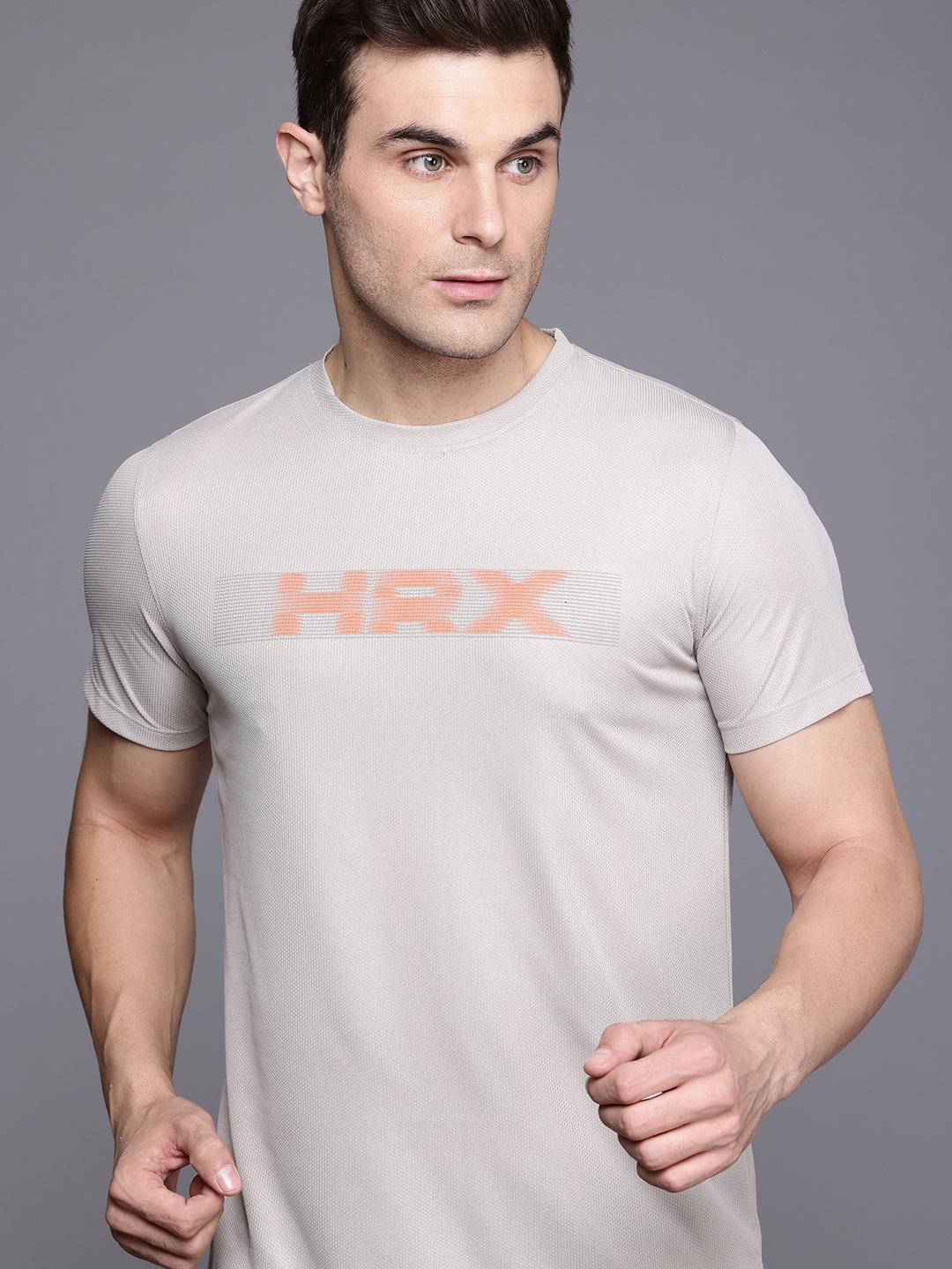 

HRX by Hrithik Roshan Men Brand Logo Printed Rapid-Dry Running T-shirt, Grey