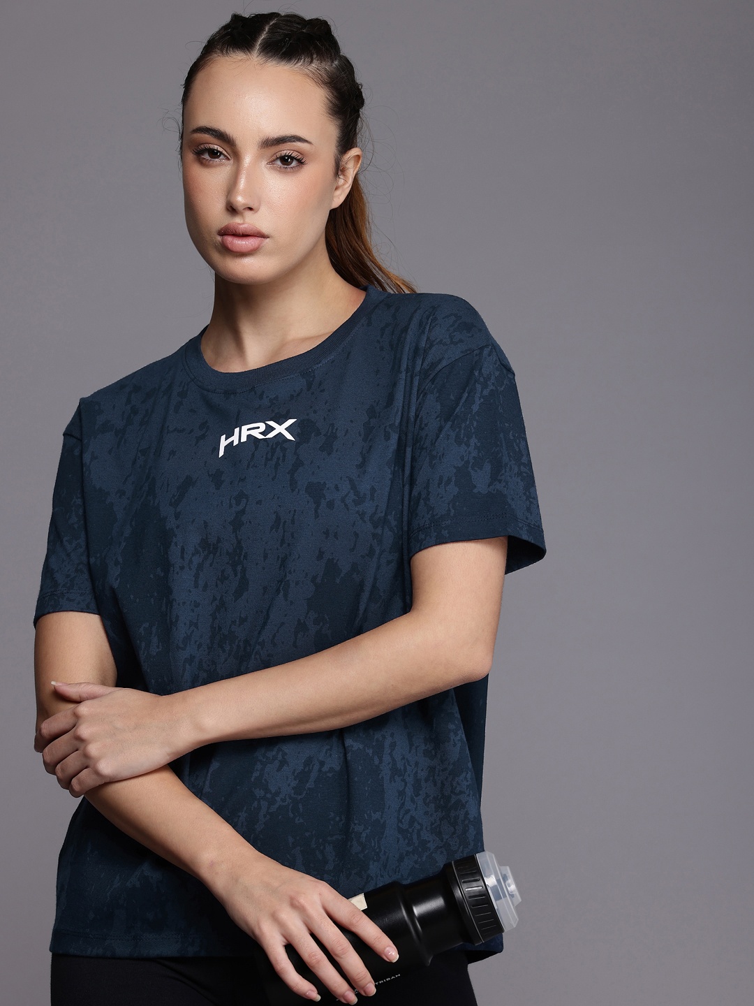 

HRX by Hrithik Roshan Abstract Printed Training T-shirt, Navy blue