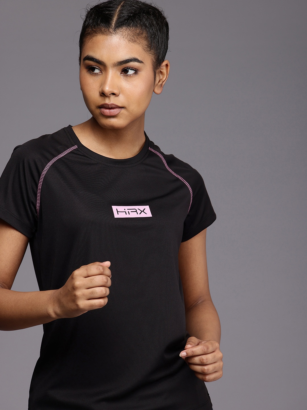 

HRX by Hrithik Roshan Brand Logo Printed Running Ultralite T-shirt, Black