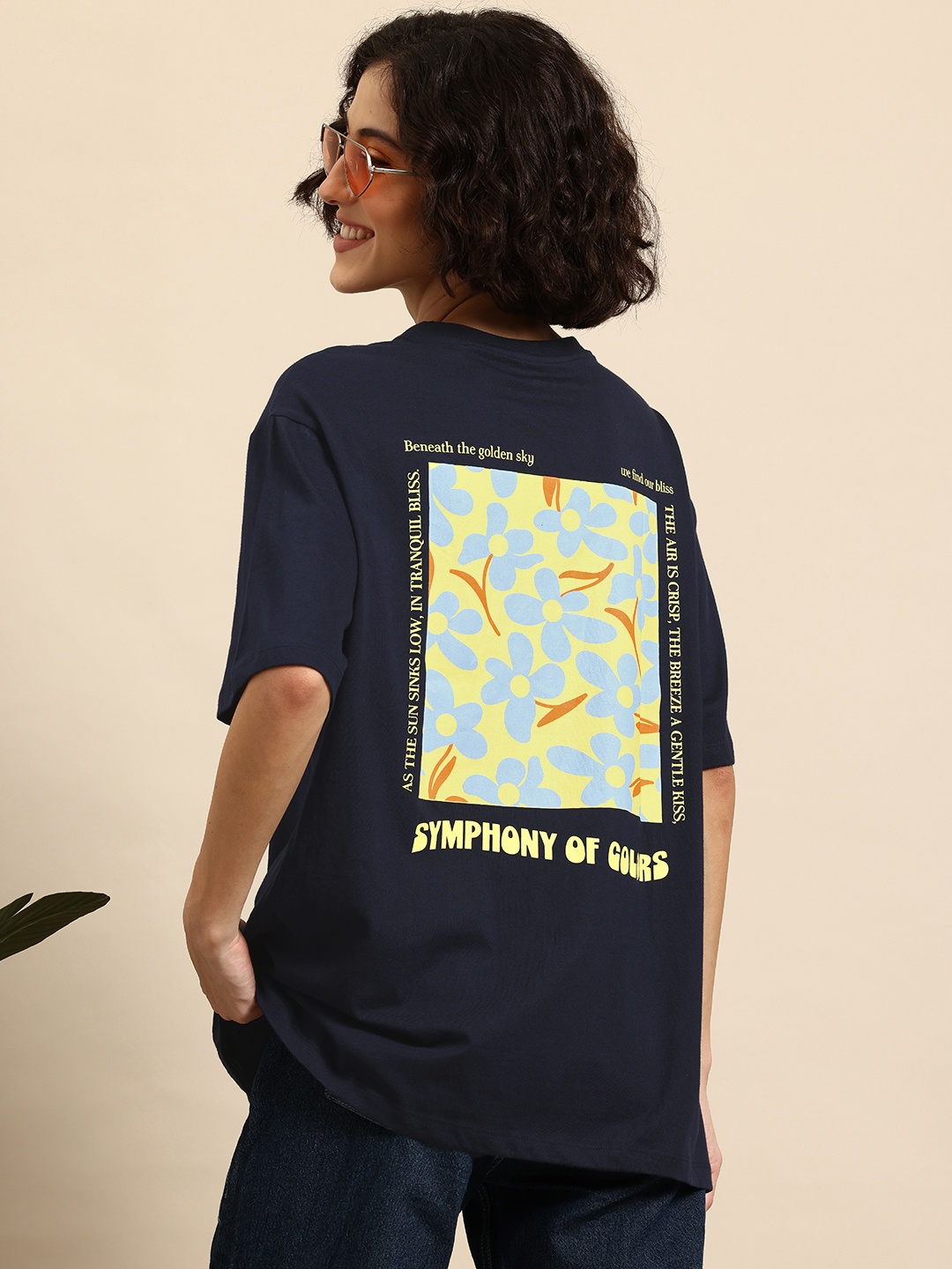 

Mast & Harbour Graphic Printed Oversized Longline T-shirt, Navy blue