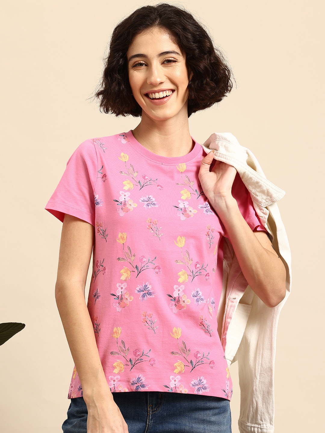 

Mast & Harbour Floral Printed Casual T-shirt, Pink