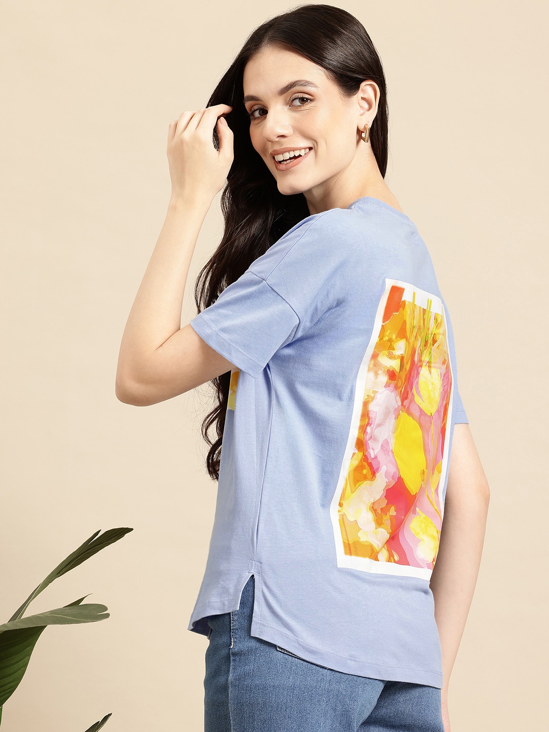 

Mast & Harbour Women Floral Printed Pure Cotton T-shirt, Blue
