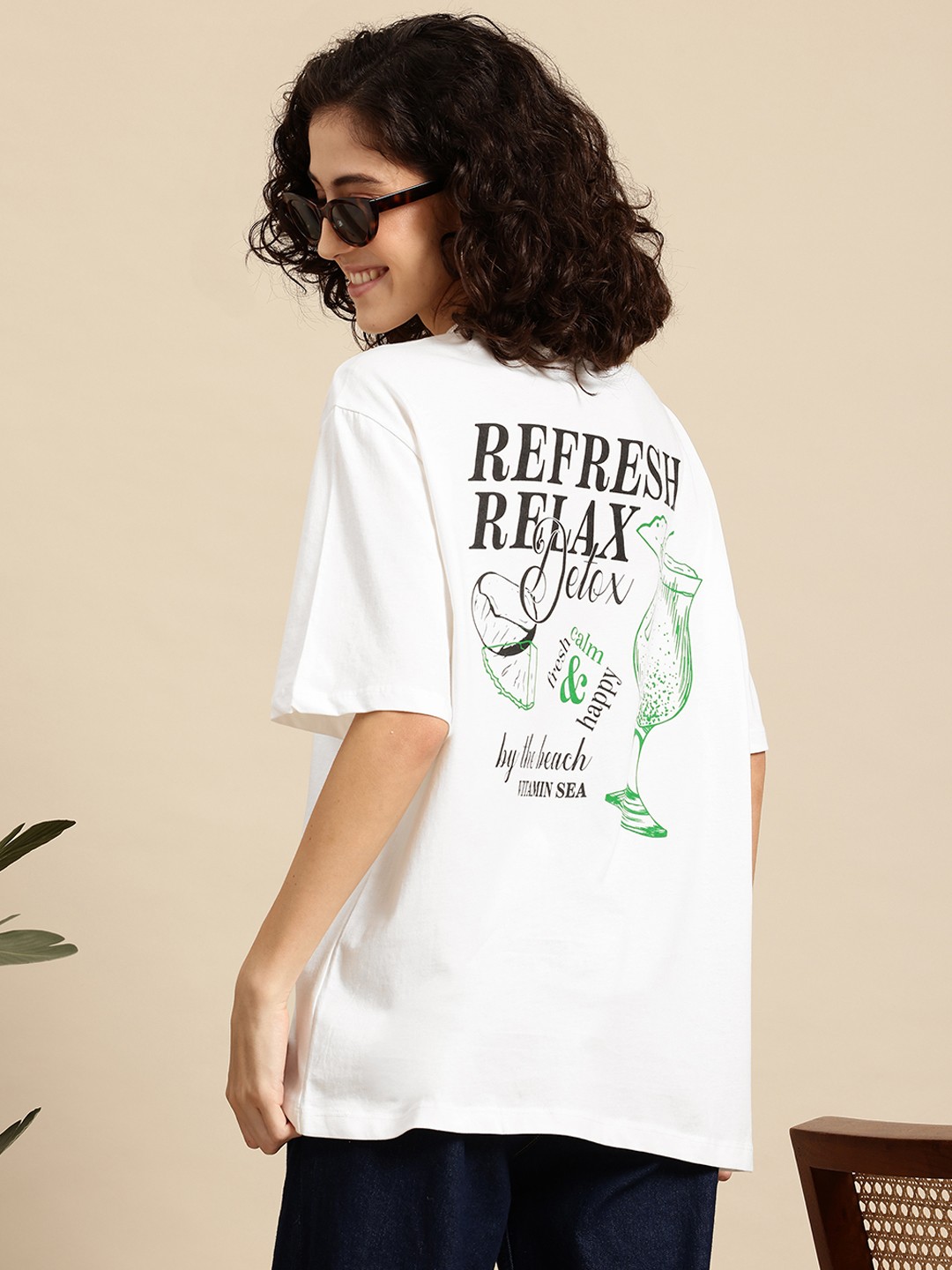 

Mast & Harbour Women Typography Printed Drop-Shoulder Sleeves Pure Cotton T-shirt, White