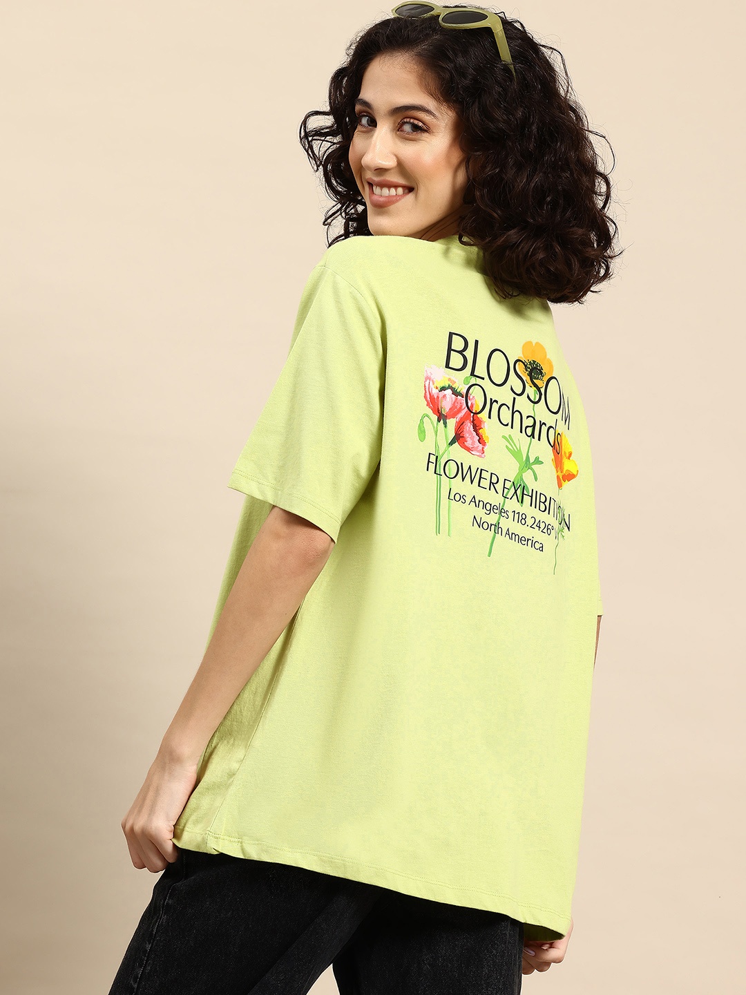 

Mast & Harbour Women Floral Printed Cotton Relaxed Fit T-shirt, Green