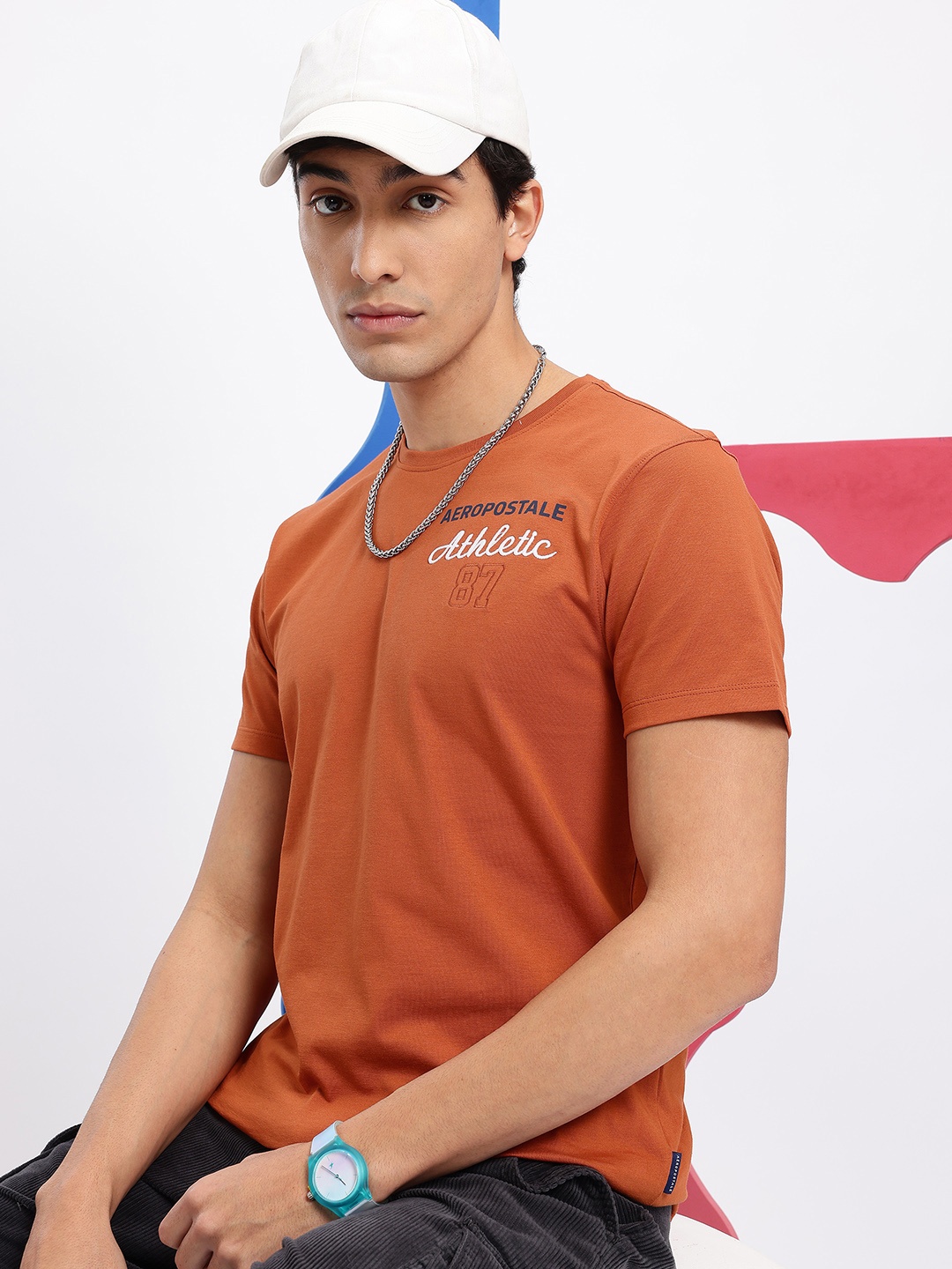 

Aeropostale Typography Applique Pure Cotton T-shirt, Brown