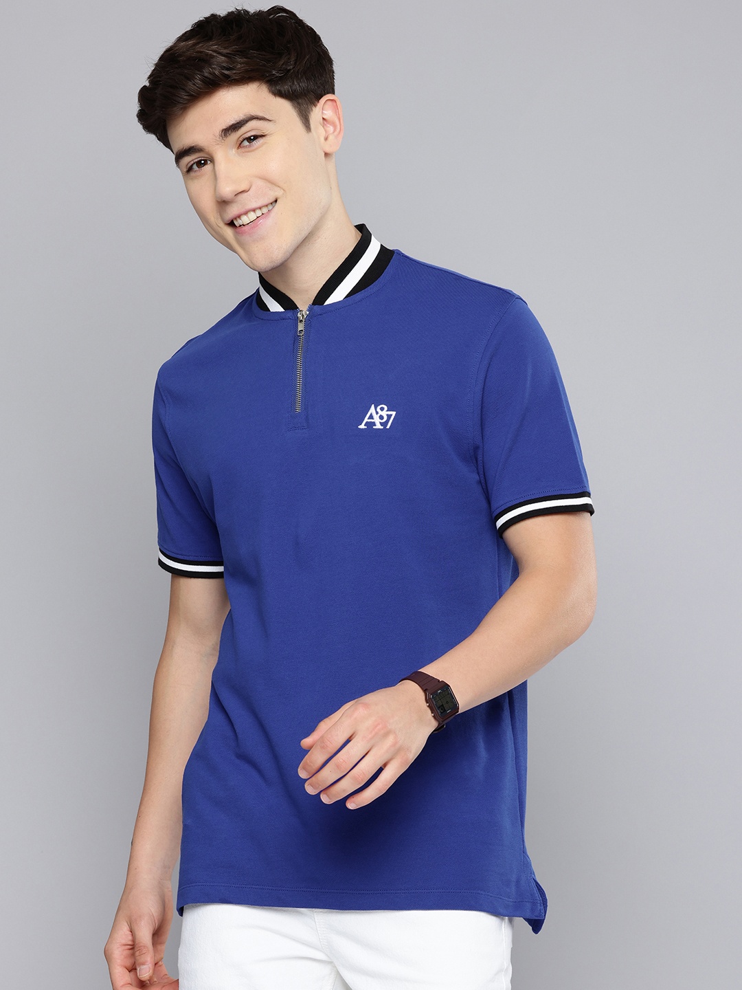 

Aeropostale Mandarin Collar Pure Cotton T-shirt, Blue