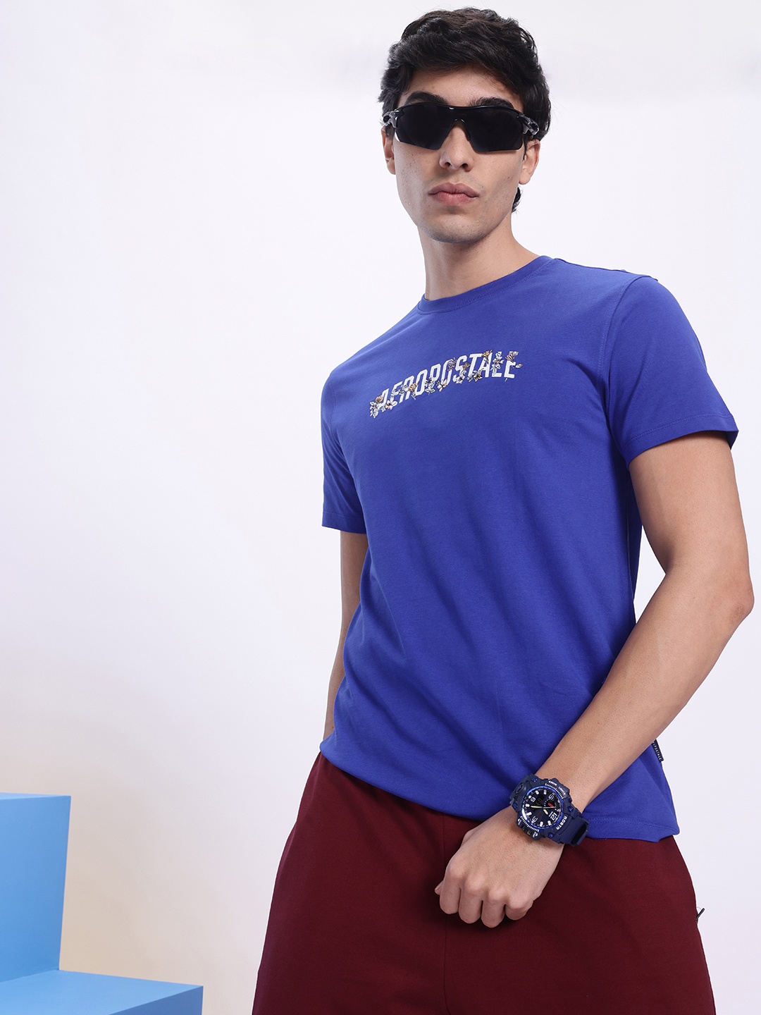 

Aeropostale Brand Logo Printed Pure Cotton Regular Fit T-shirt, Navy blue