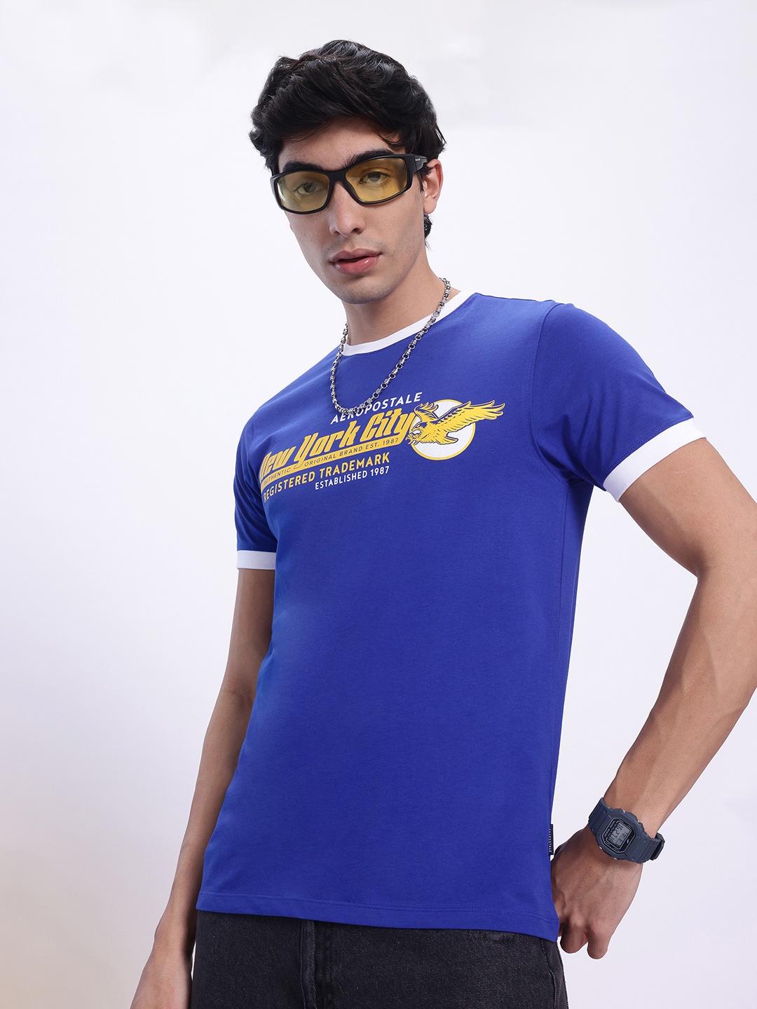 

Aeropostale Men Typography Printed Pure Cotton T-shirt, Blue