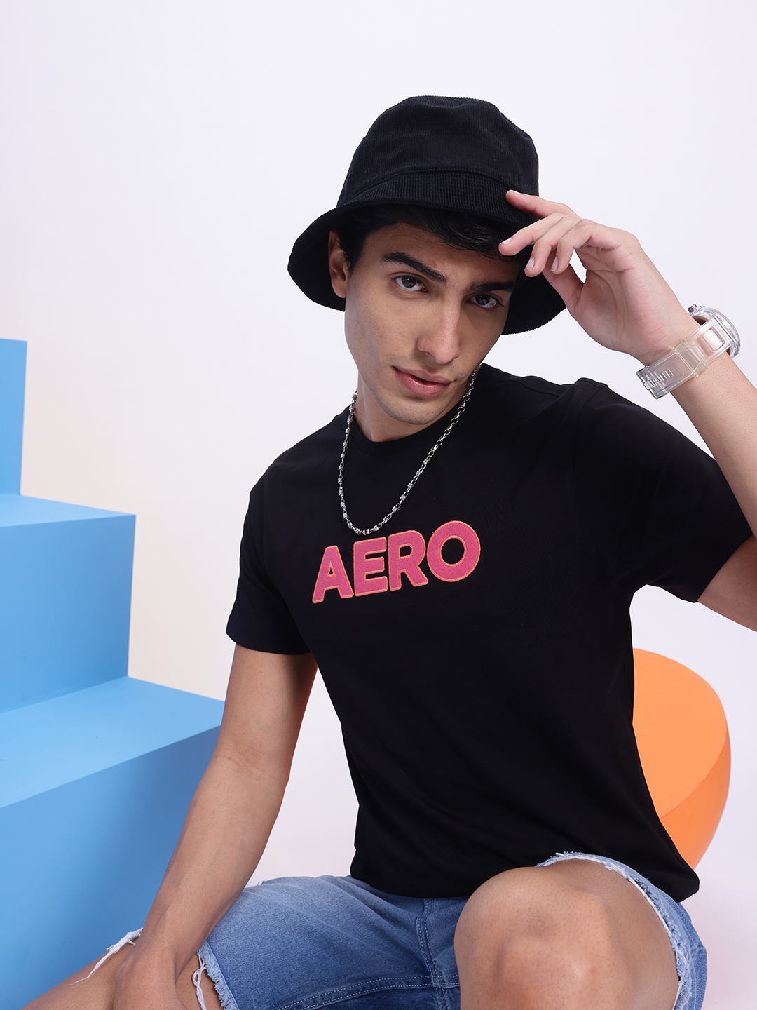 

Aeropostale Brand Logo Printed Pure Cotton Regular Fit T-shirt, Black