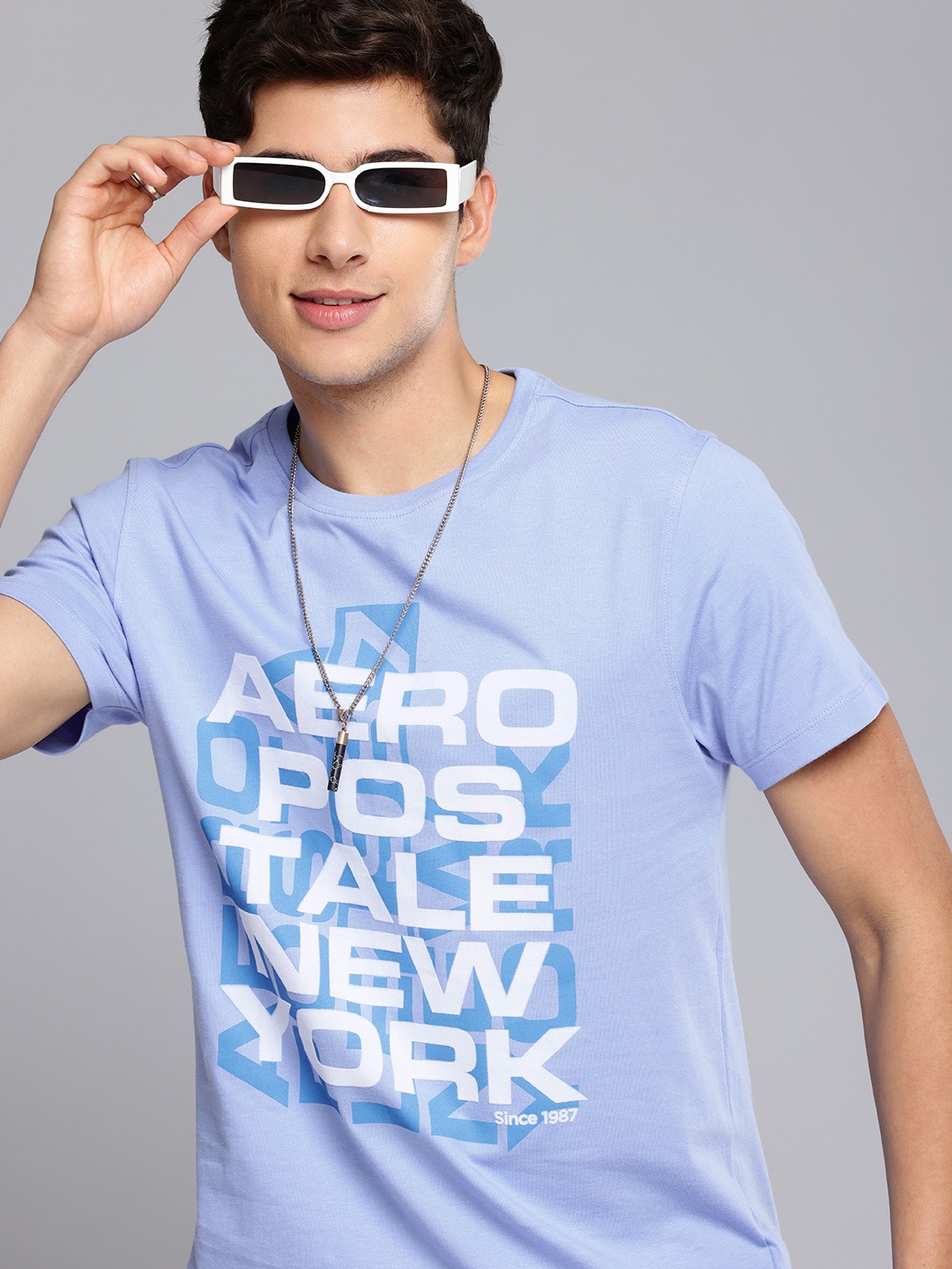 Aeropostale Brand Logo Printed Pure Cotton T-shirt, Blue