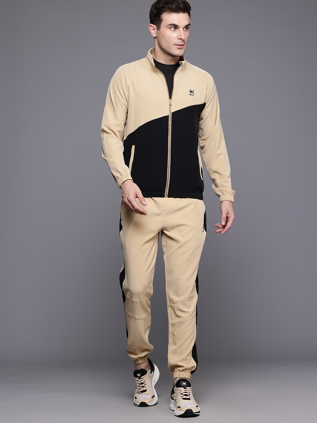 

HRX by Hrithik Roshan Rapid-Dry Colourblock Running Track Suit, Beige