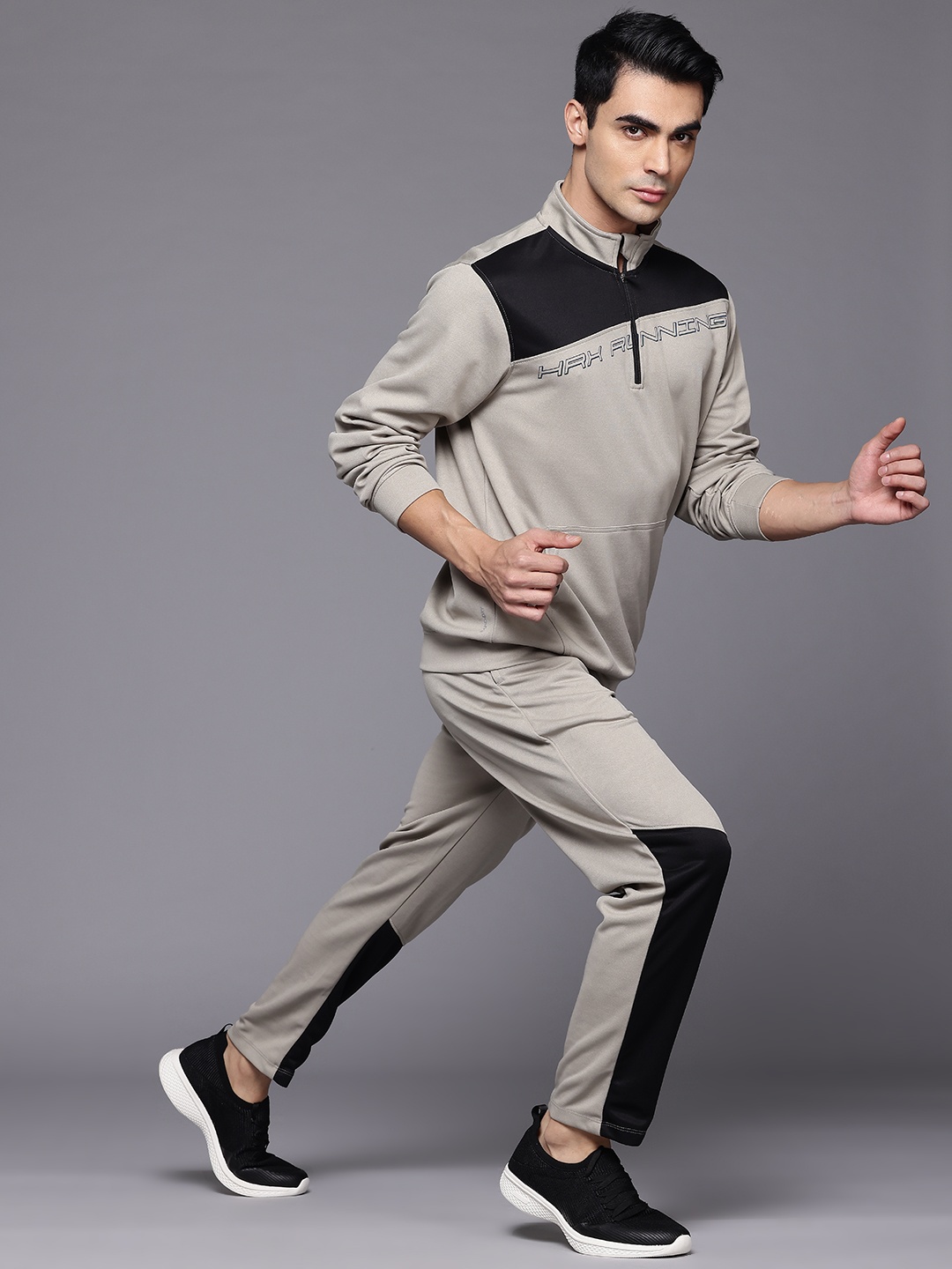 

HRX by Hrithik Roshan Colourbocked Rapid Dry Running Tracksuits, Grey