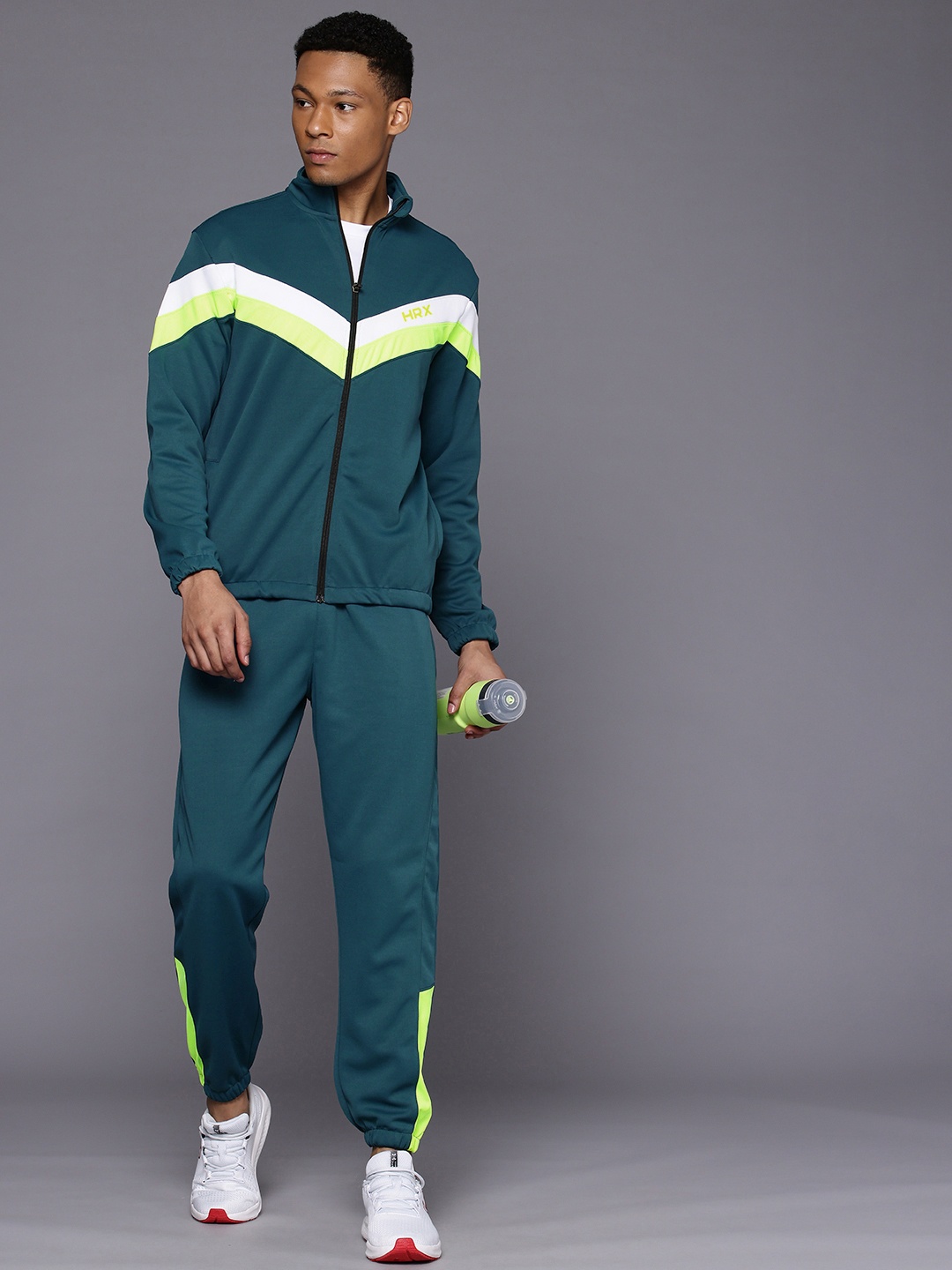 

HRX by Hrithik Roshan Striped Rapid Dry Running Tracksuits, Teal