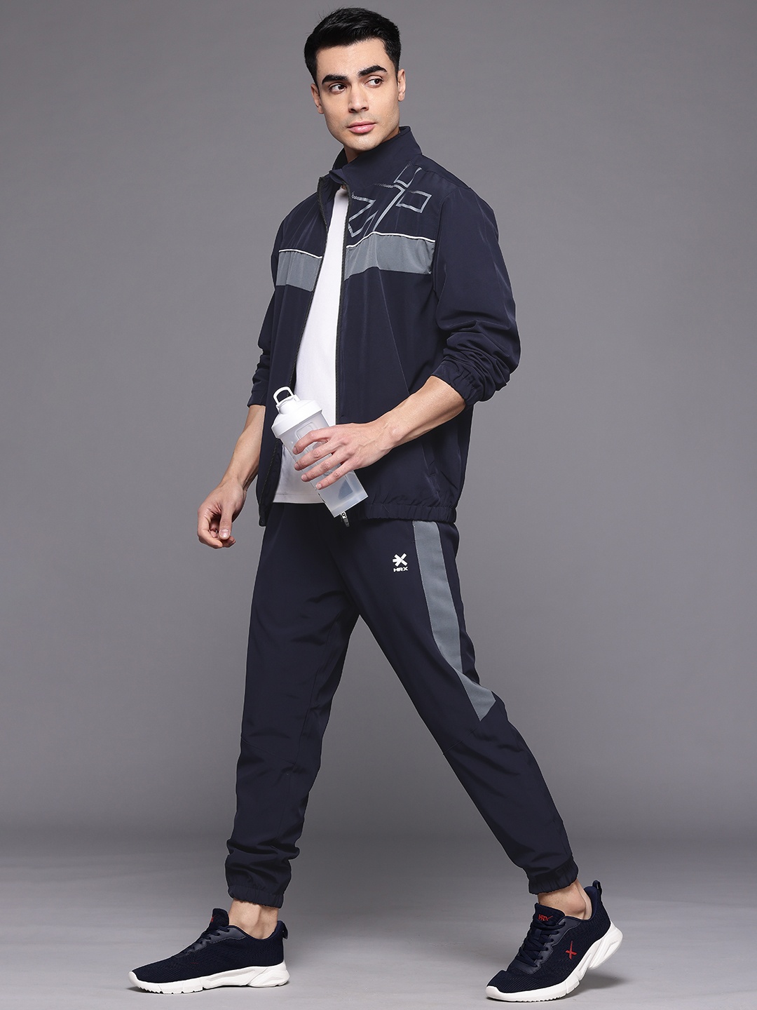 

HRX by Hrithik Roshan Striped Printed Running Tracksuit, Navy blue