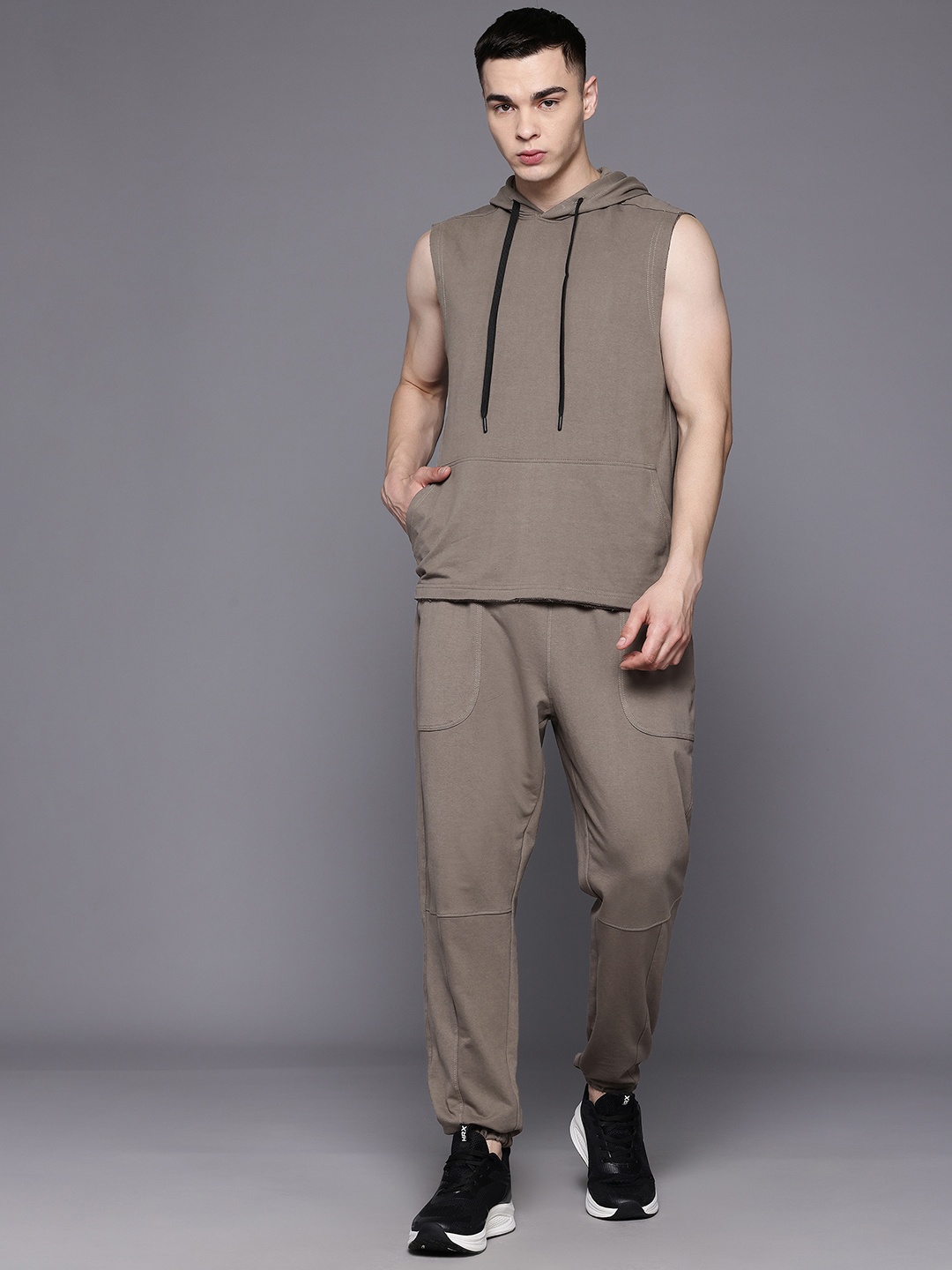 

HRX by Hrithik Roshan Hooded Sleeveless Training Tracksuits, Beige