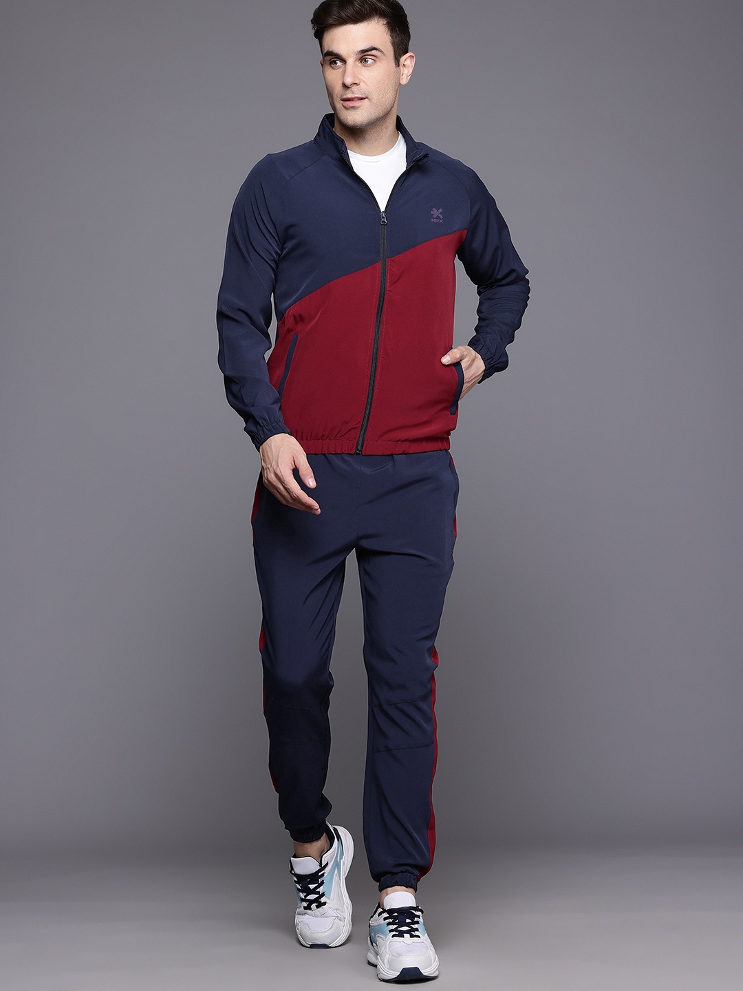 

HRX by Hrithik Roshan Rapid-Dry Colourblock Running Track Suit, Navy blue