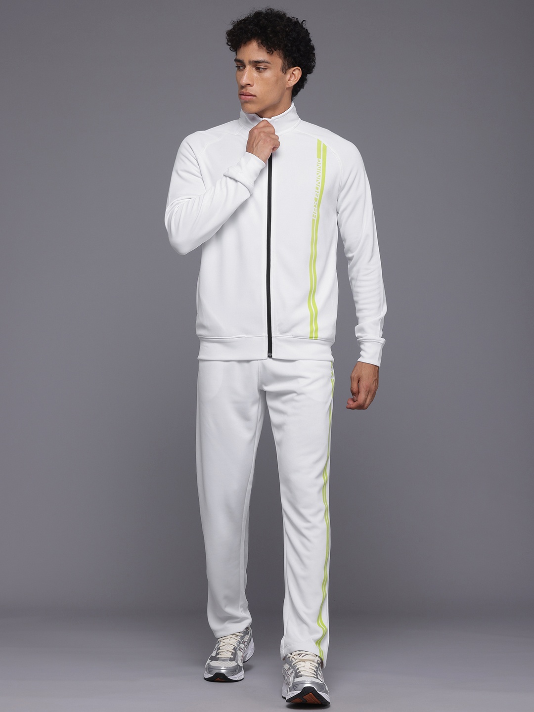 

HRX by Hrithik Roshan Striped Detail Rapid-Dry Running Zip-Up Tracksuit, White
