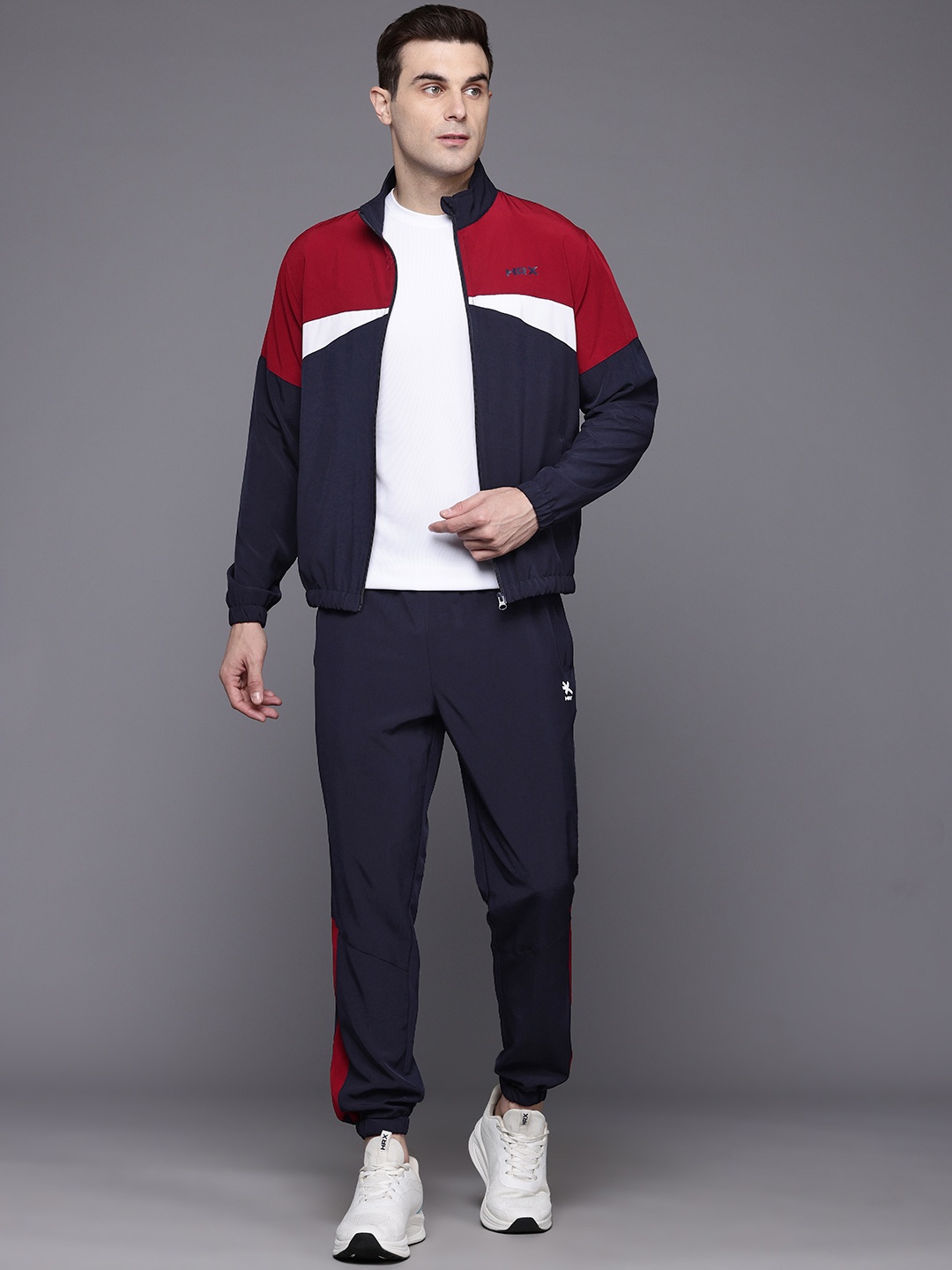 

HRX by Hrithik Roshan Men Colourblocked Rapid-Dry Running Track Suit, Navy blue