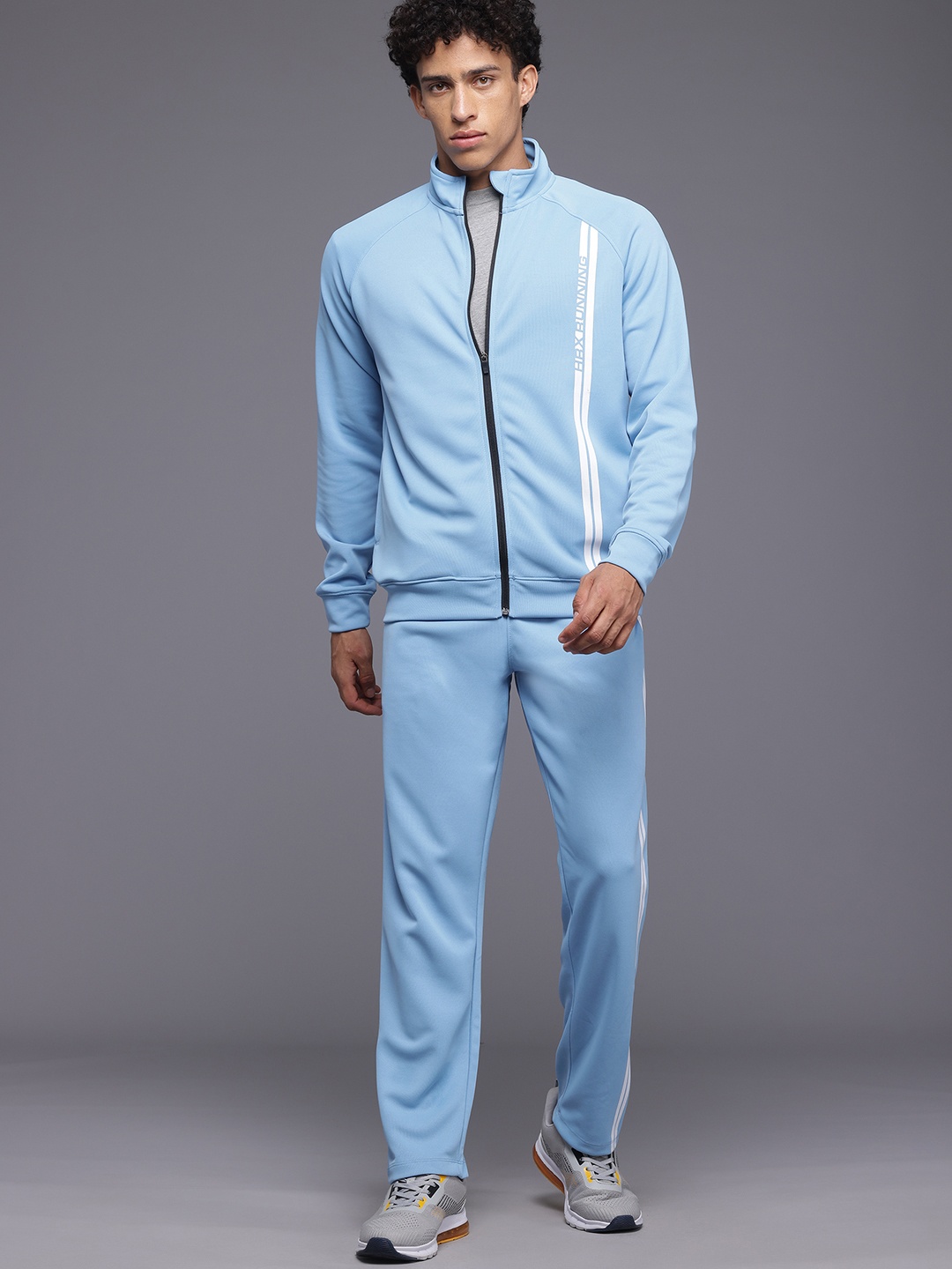 

HRX by Hrithik Roshan Striped Detail Rapid-Dry Running Zip-Up Tracksuit, Blue