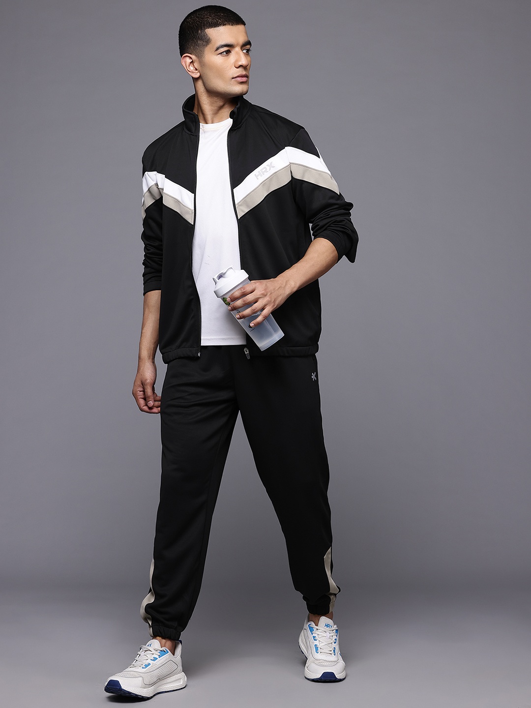 

HRX by Hrithik Roshan Men Rapid-Dry Striped Running Tracksuit, Black