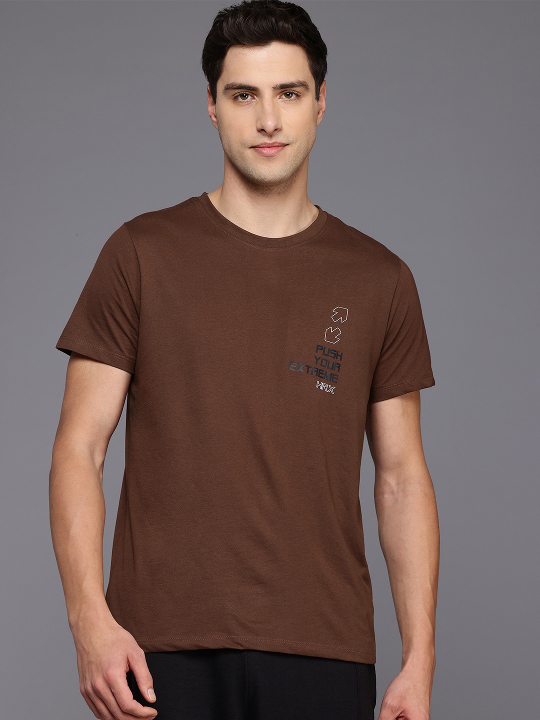 

HRX by Hrithik Roshan Typography Printed Pure Cotton Training T-shirt, Brown