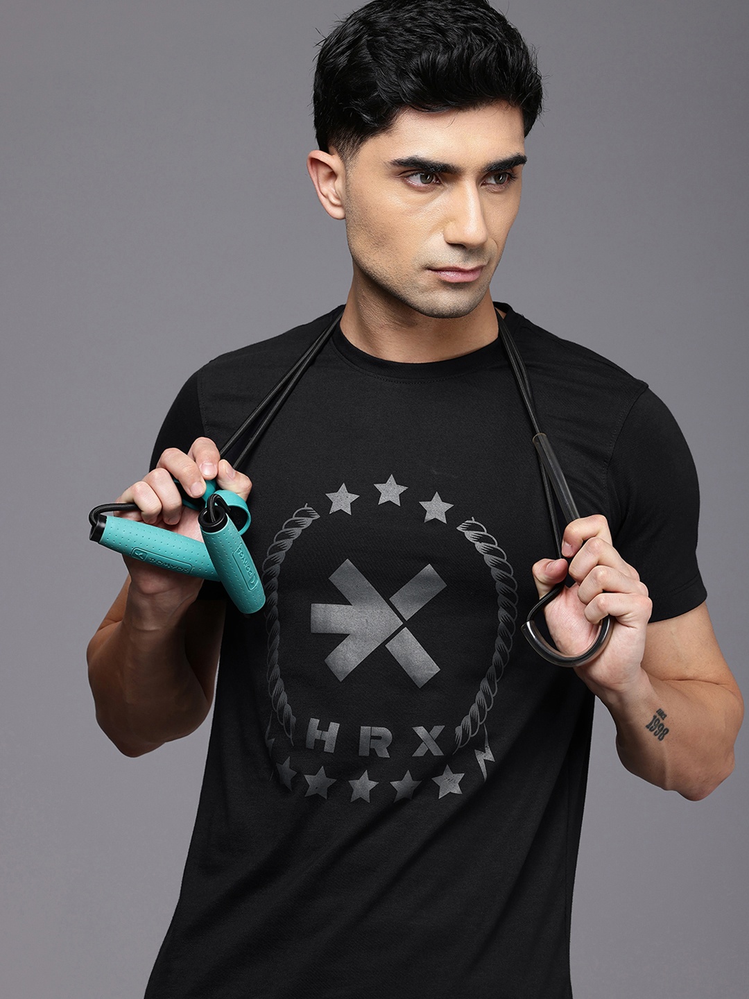 

HRX by Hrithik Roshan IRONTRIBE Brand Logo Printed Training T-shirt, Black