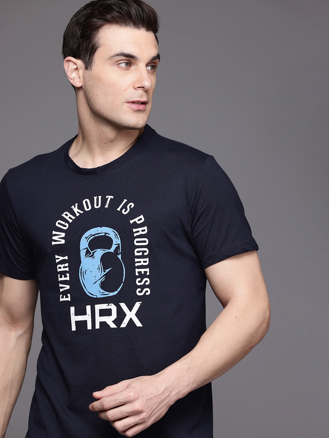 

HRX by Hrithik Roshan Rapid-Dry Printed Training T-shirt, Navy blue