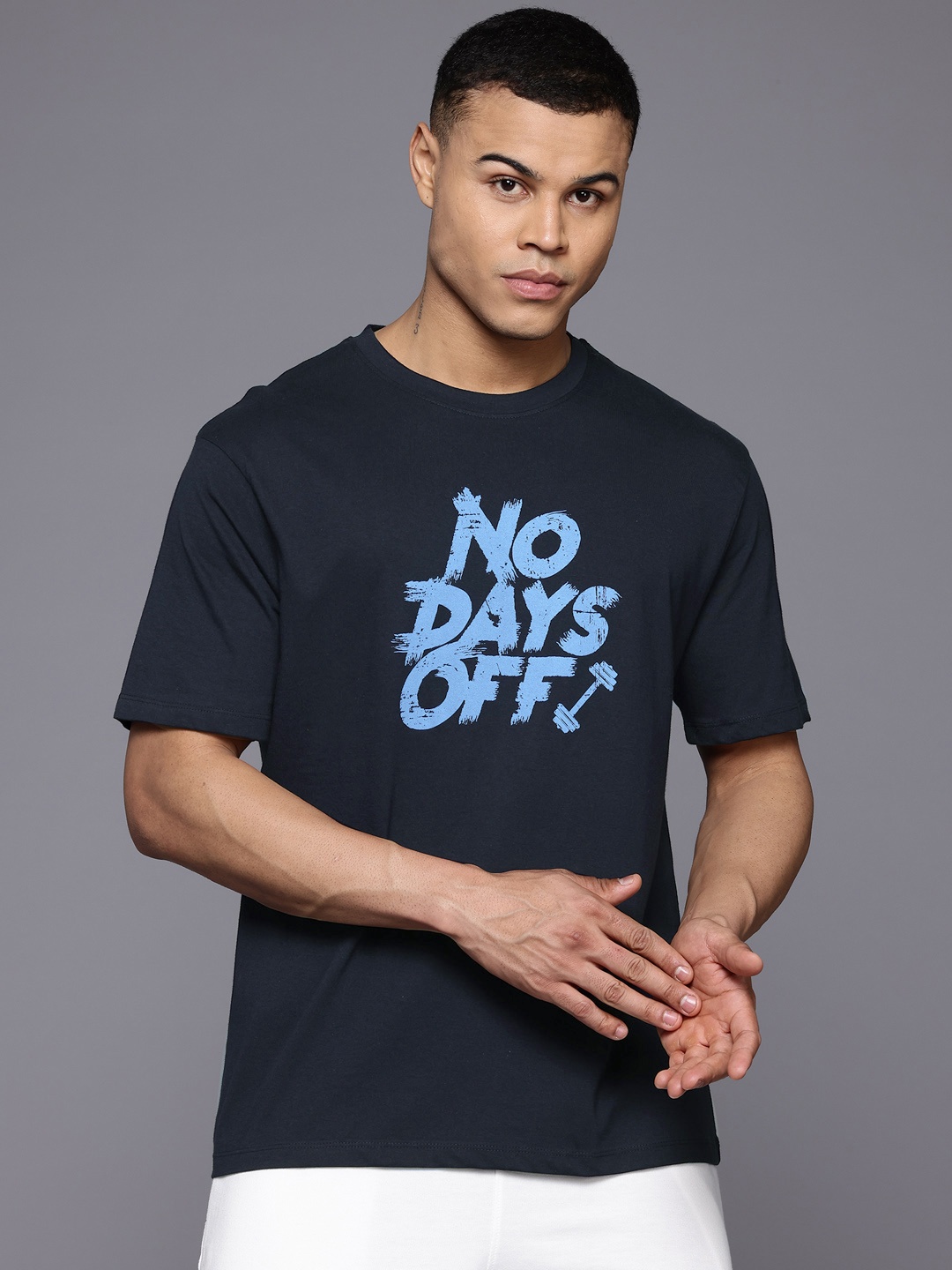 

HRX by Hrithik Roshan Men Typography Printed T-shirt, Navy blue