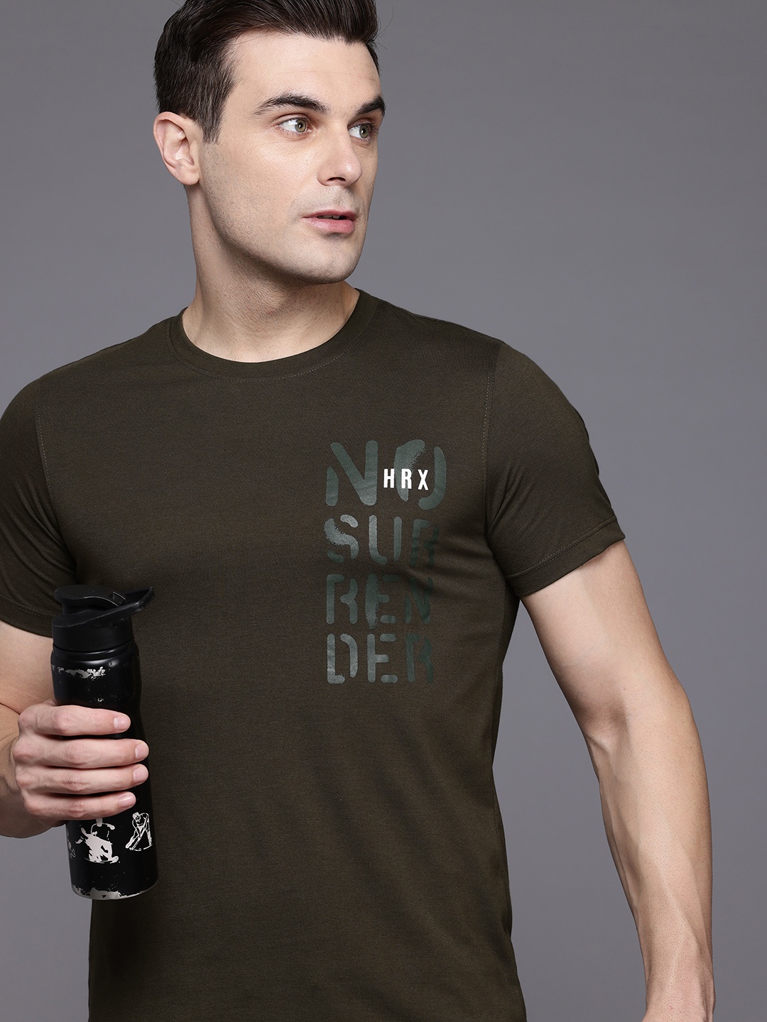 

HRX by Hrithik Roshan Typography Training T-shirt, Olive