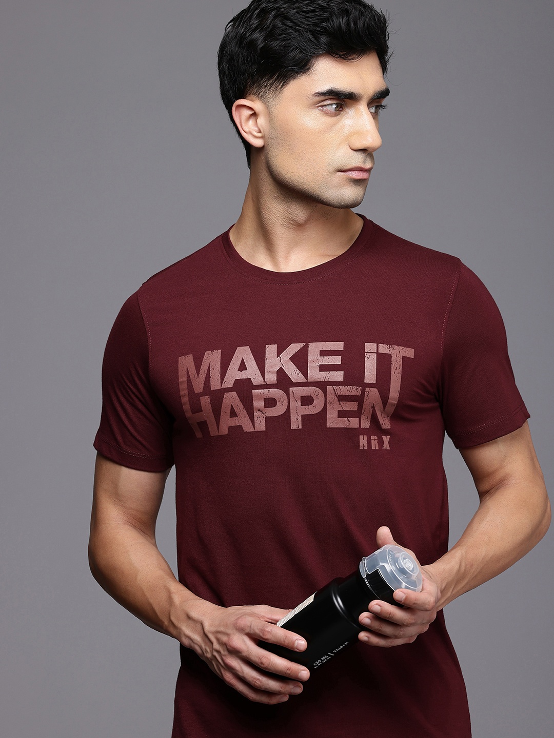 

HRX by Hrithik Roshan Typography Printed Training T-shirt, Maroon