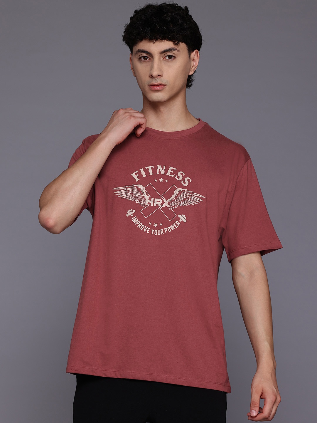 

HRX by Hrithik Roshan Printed Training T-shirt, Burgundy