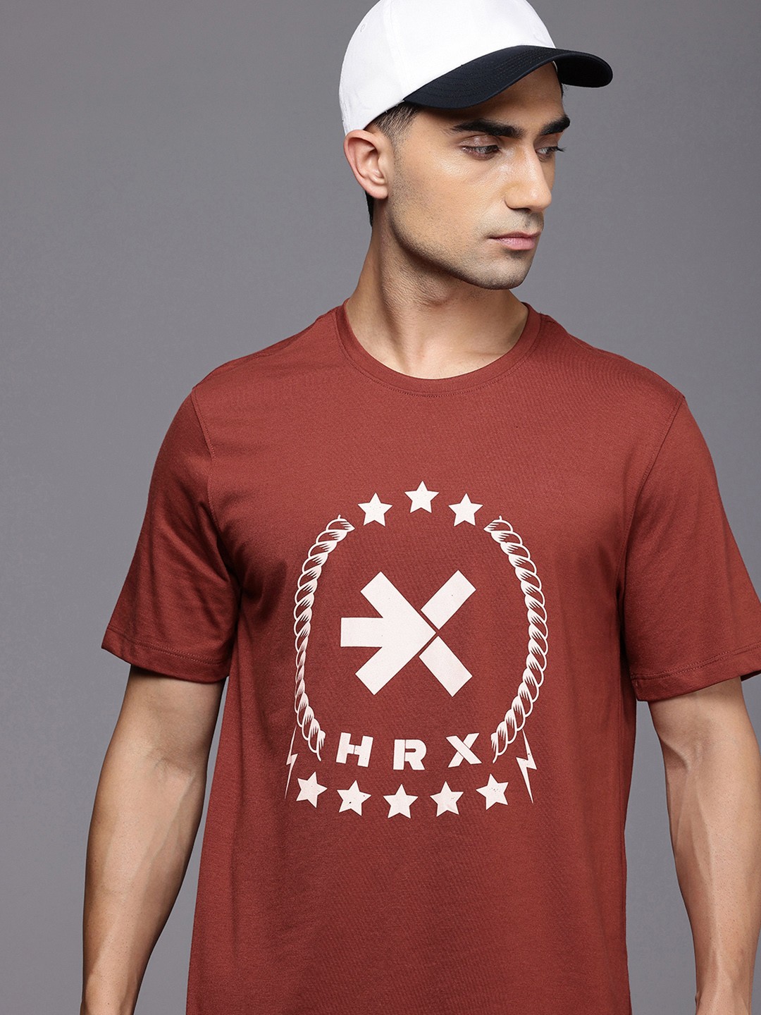 

HRX by Hrithik Roshan Brand Logo Printed Training T-shirt, Rust
