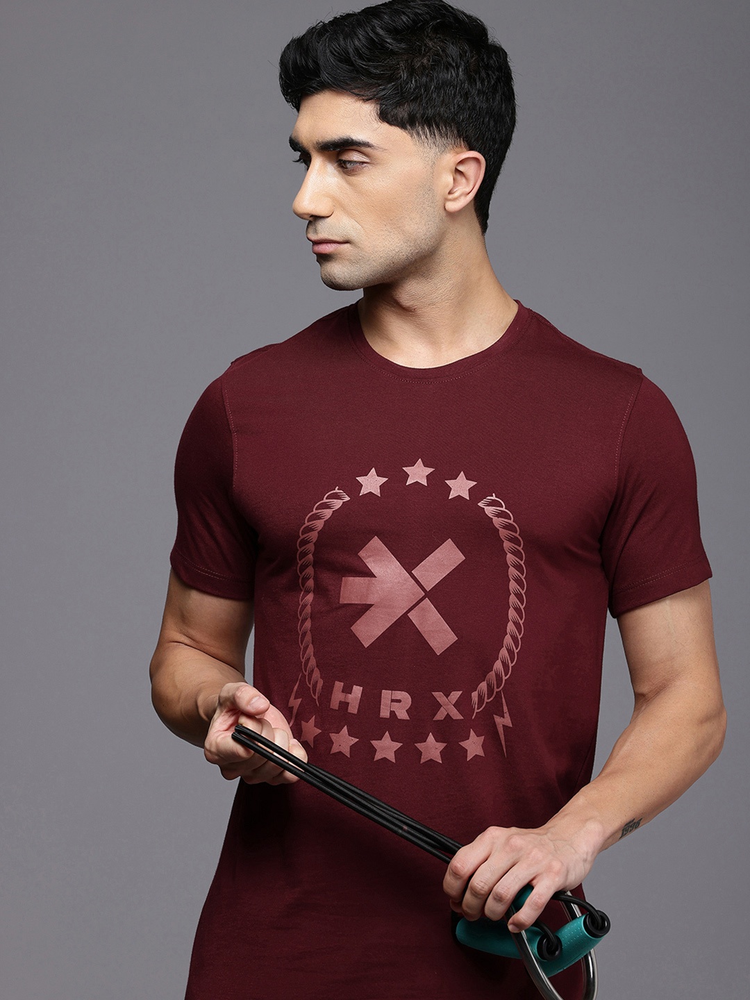 

HRX by Hrithik Roshan IRONTRIBE Brand Logo Printed Training T-shirt, Maroon