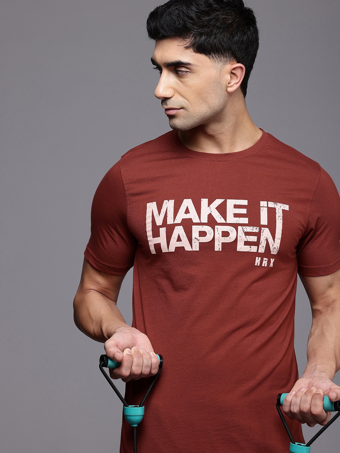 

HRX by Hrithik Roshan Typography Printed Training T-shirt, Rust