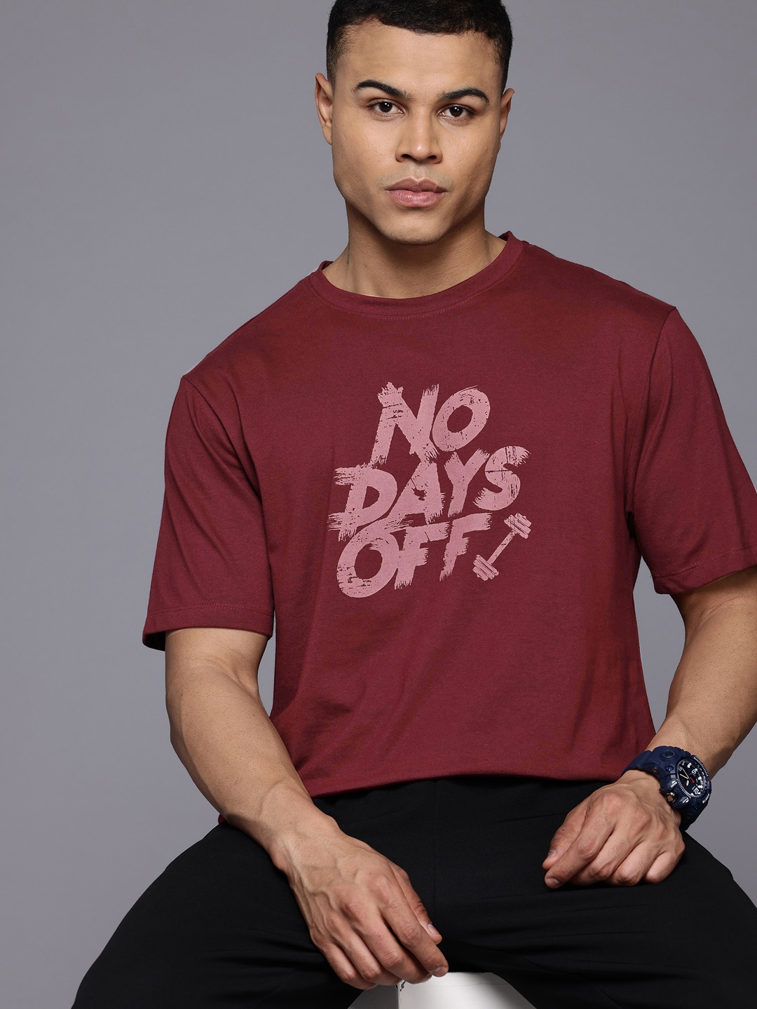 

HRX by Hrithik Roshan Typography Print T-shirt, Maroon