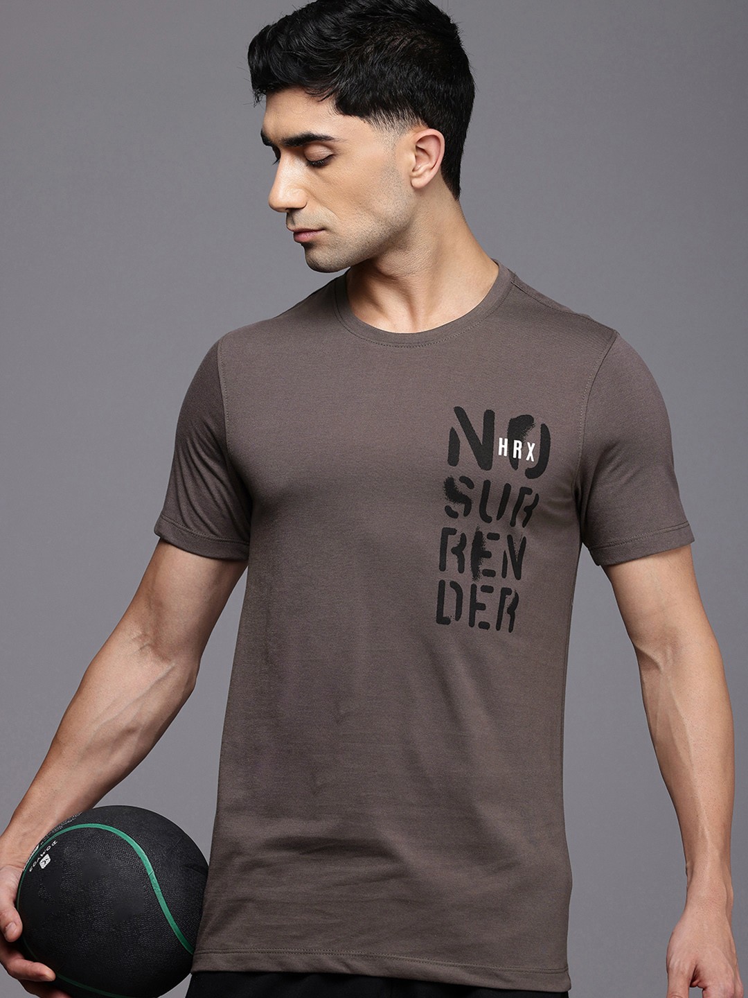 

HRX by Hrithik Roshan IRONTRIBE Typography Printed Training T-shirt, Grey