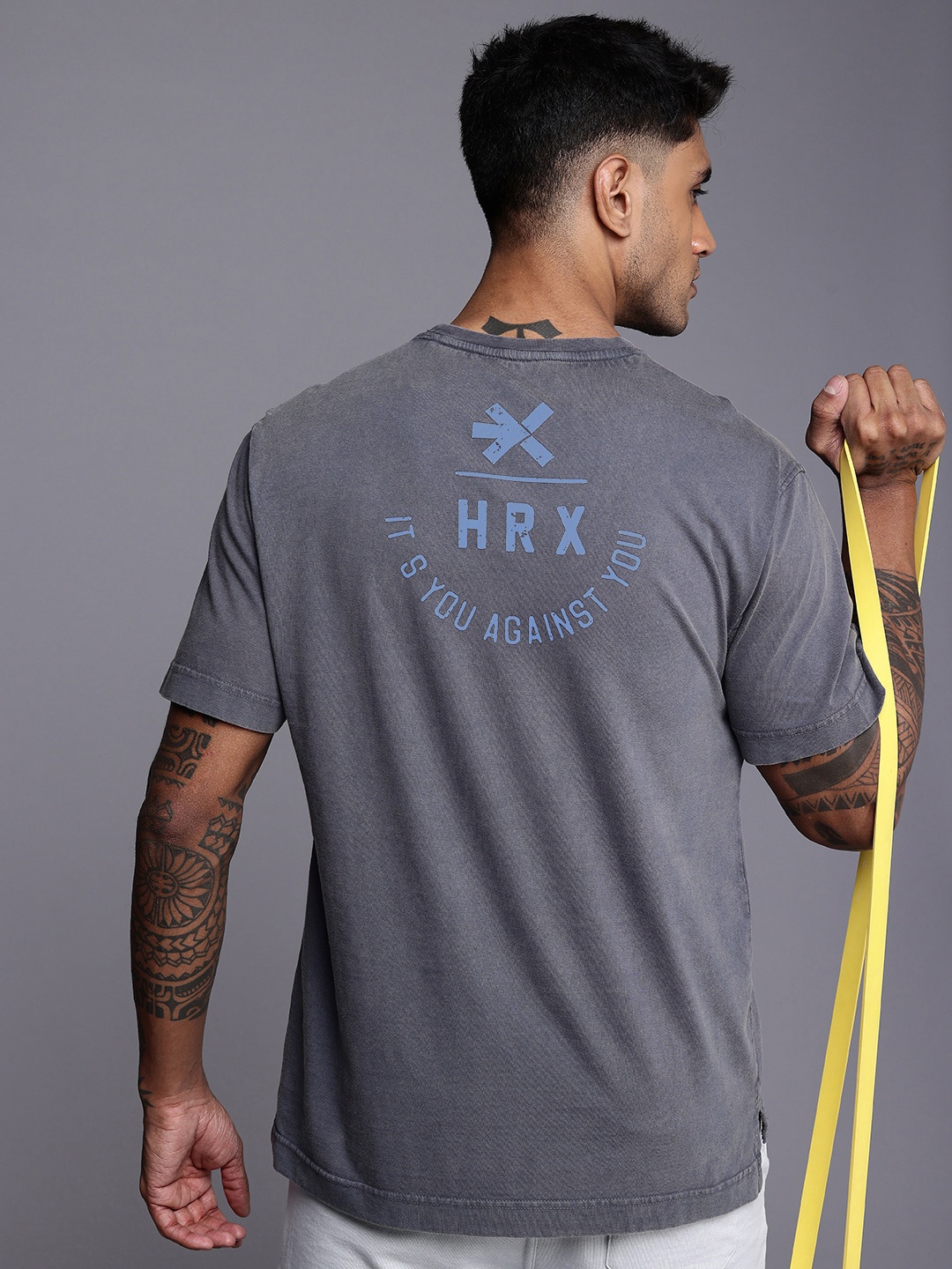 

HRX by Hrithik Roshan Irontribe Pure Cotton Brand Logo Washed Relaxed Training T-shirt, Blue