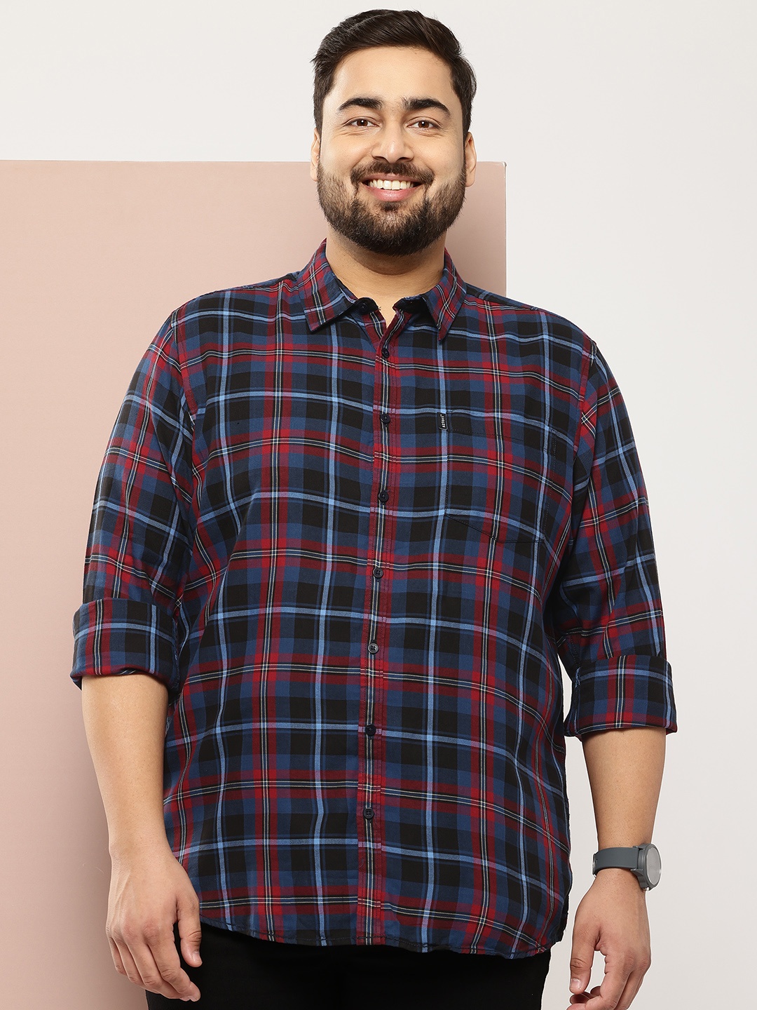 

Sztori Plus Size Pure Cotton Checked Casual Shirt, Blue