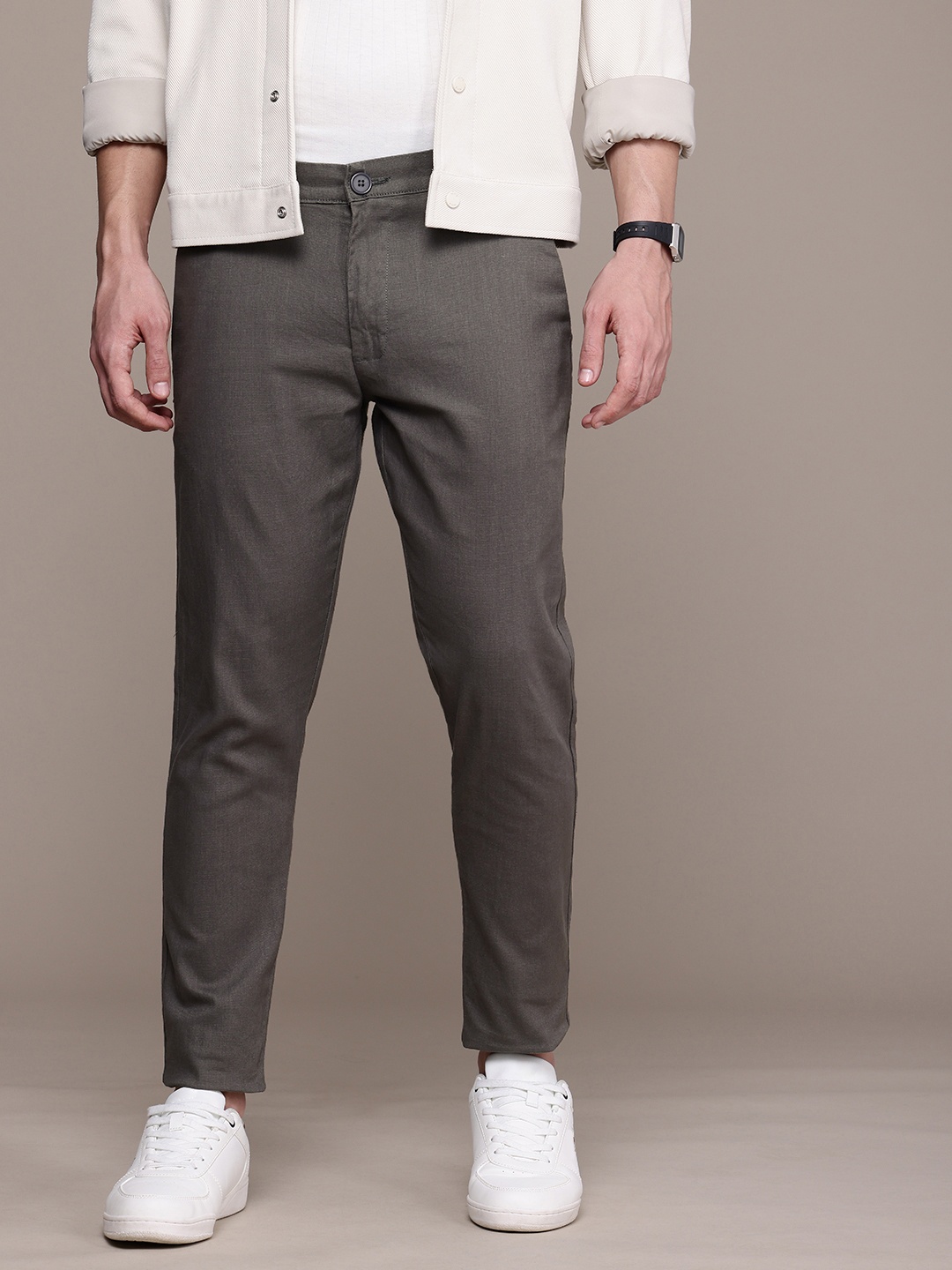 

French Connection Men Smart Slim Fit Chinos Trousers, Grey