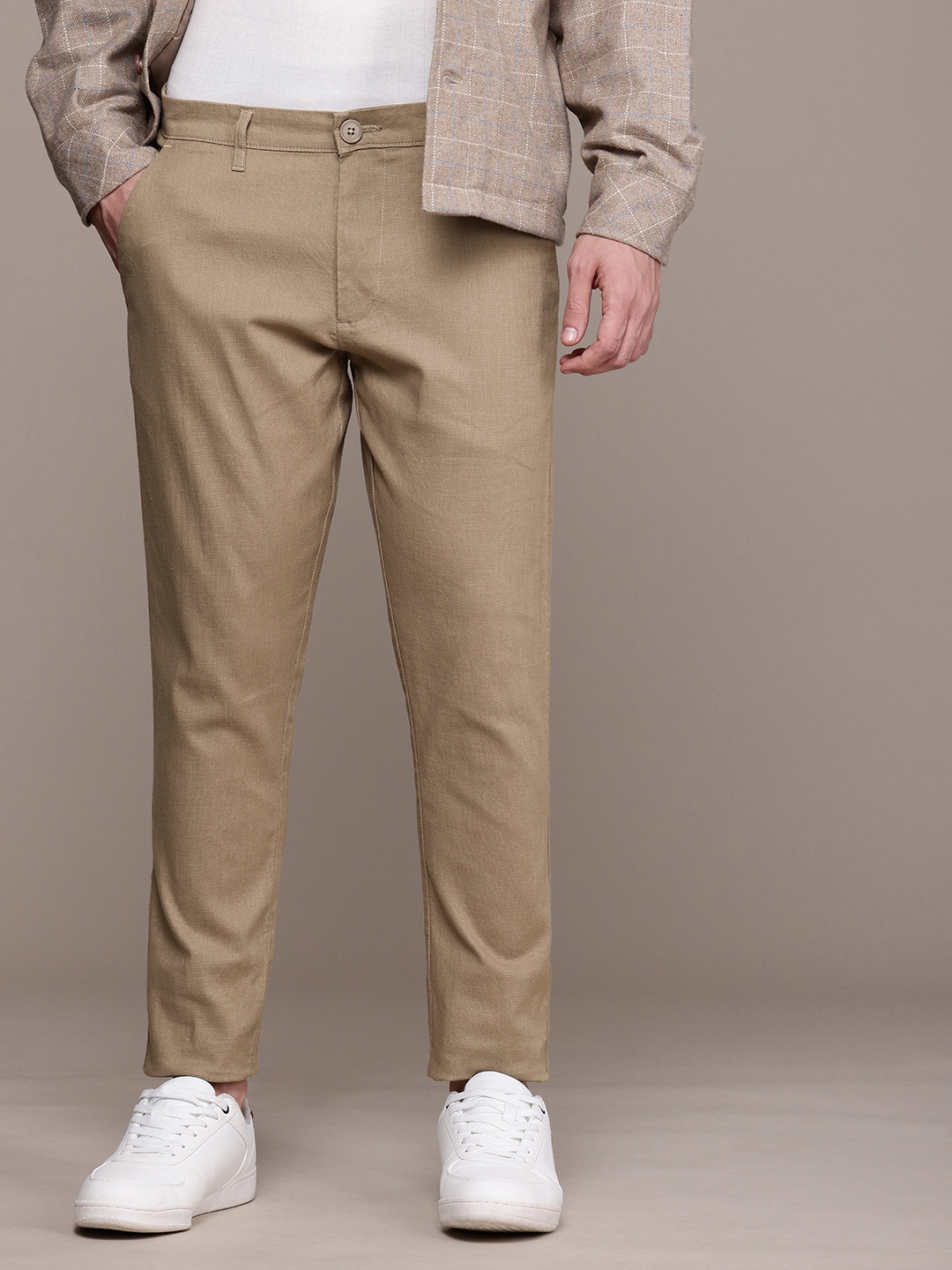 

French Connection Men Smart Slim Fit Chinos Trousers, Beige